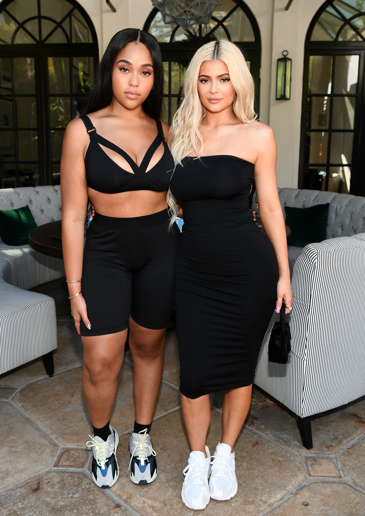 Jordyn Woods and Kylie Jenner pose for photo at launch event of Woods' activewear label SECNDNTURE
