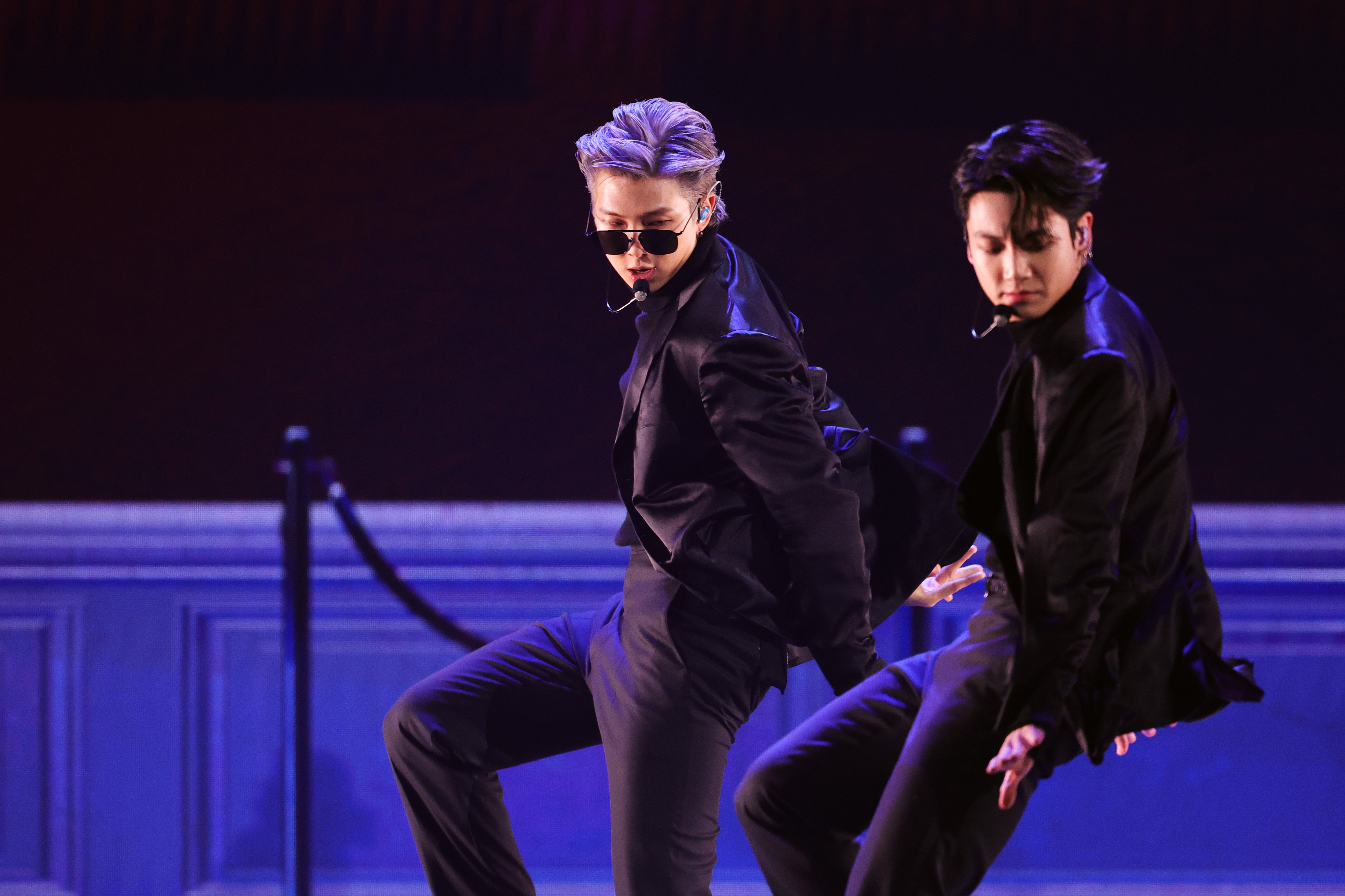 RM and Jungkook of BTS perform during the 64th Annual GRAMMY Awards at MGM Grand Garden Arena