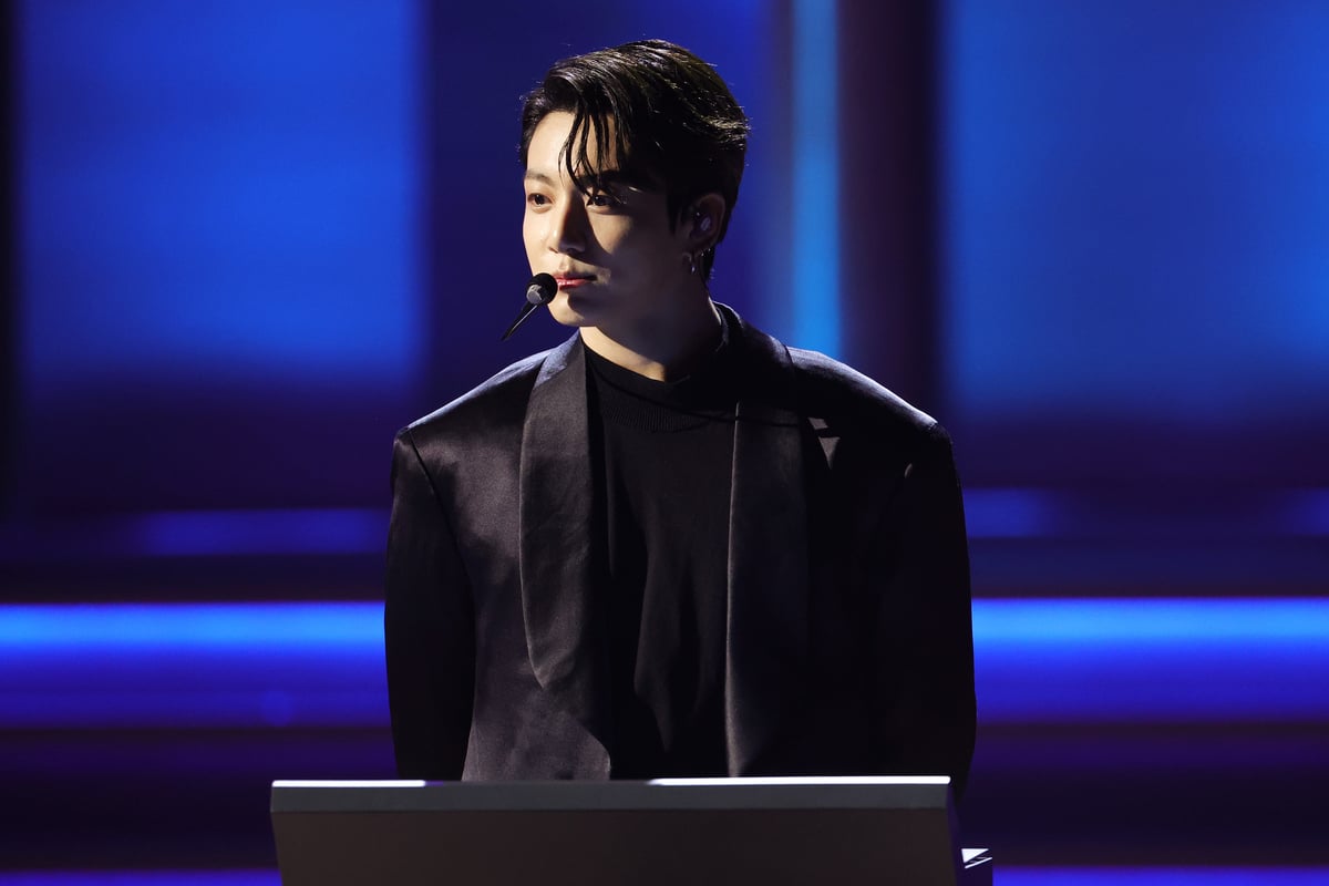 Jungkook, who co-wrote the new song 'Run BTS,' performs on stage at the 64th Annual Grammy Awards in Las Vegas, NV.