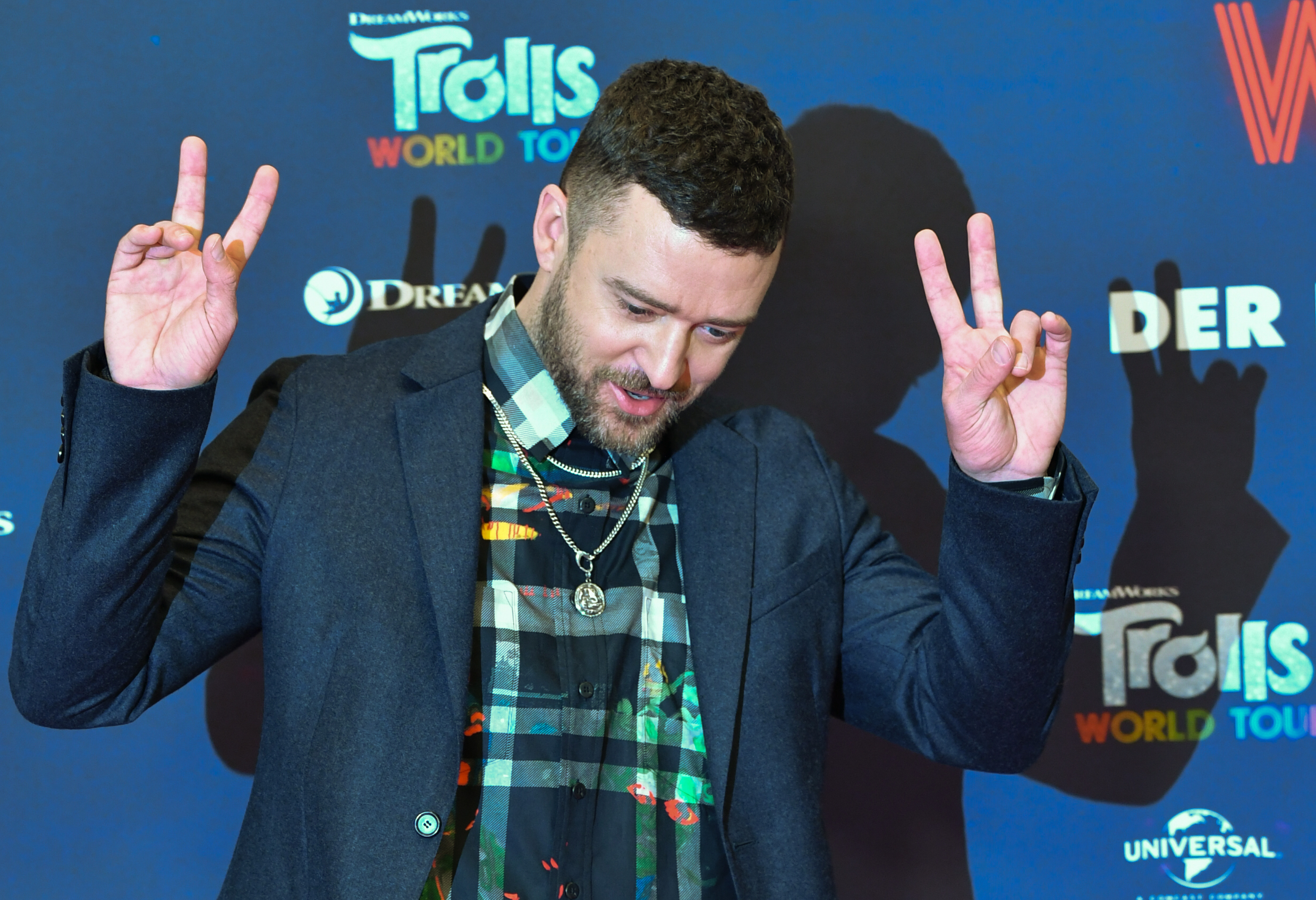 Justin Timberlake, who just sold his song catalog, posing on the red carpet for 'Trolls.'
