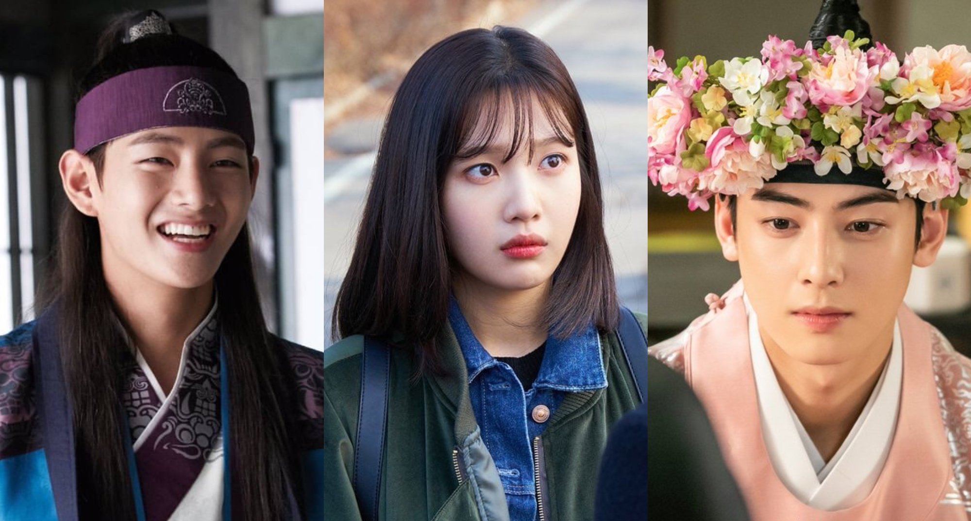 K-pop idols V, Joy and Cha Eun-woo in their roles in popular K-dramas like 'Tempted'.