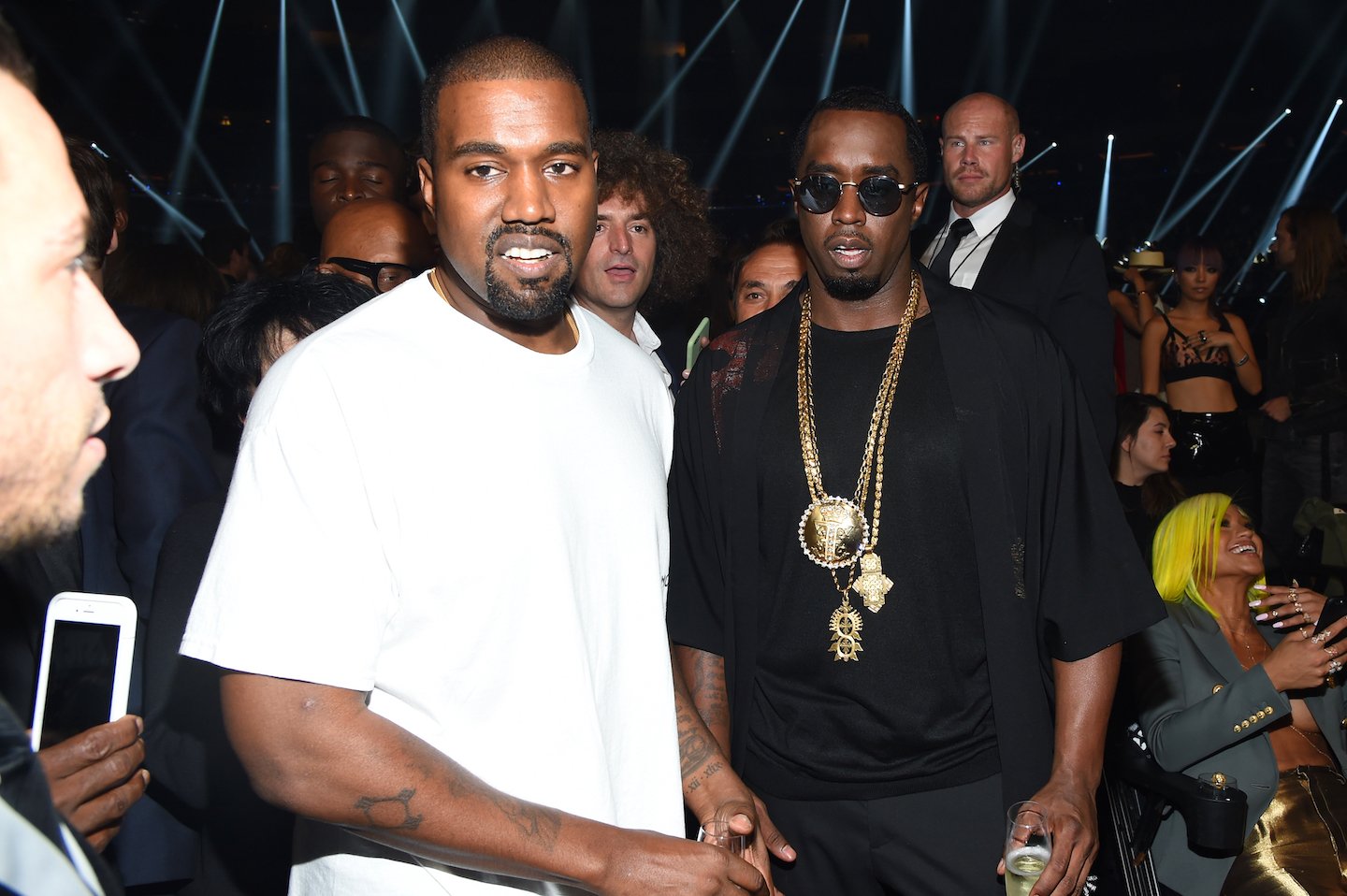 Kanye West and Sean "Diddy" Combs in a crowd at the 2016 MTV Video Music Awards