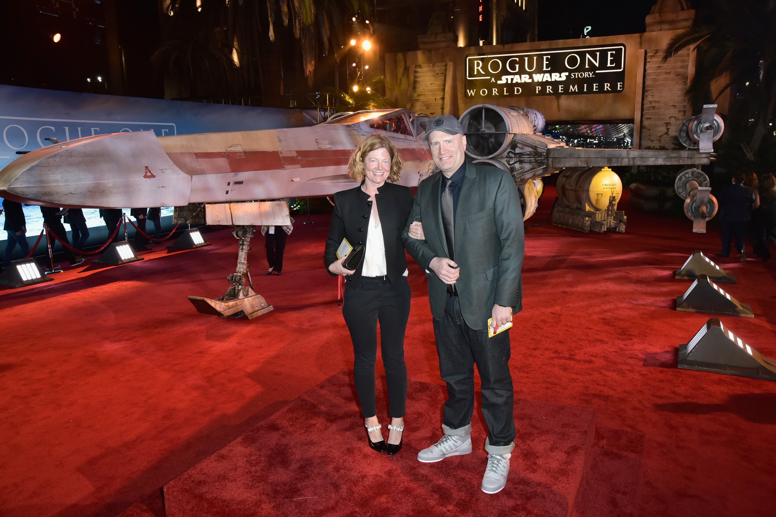 Marvel boss Kevin Feige and Caitlin Feige attend the movie premiere of Rogue One: A Star Wars Story