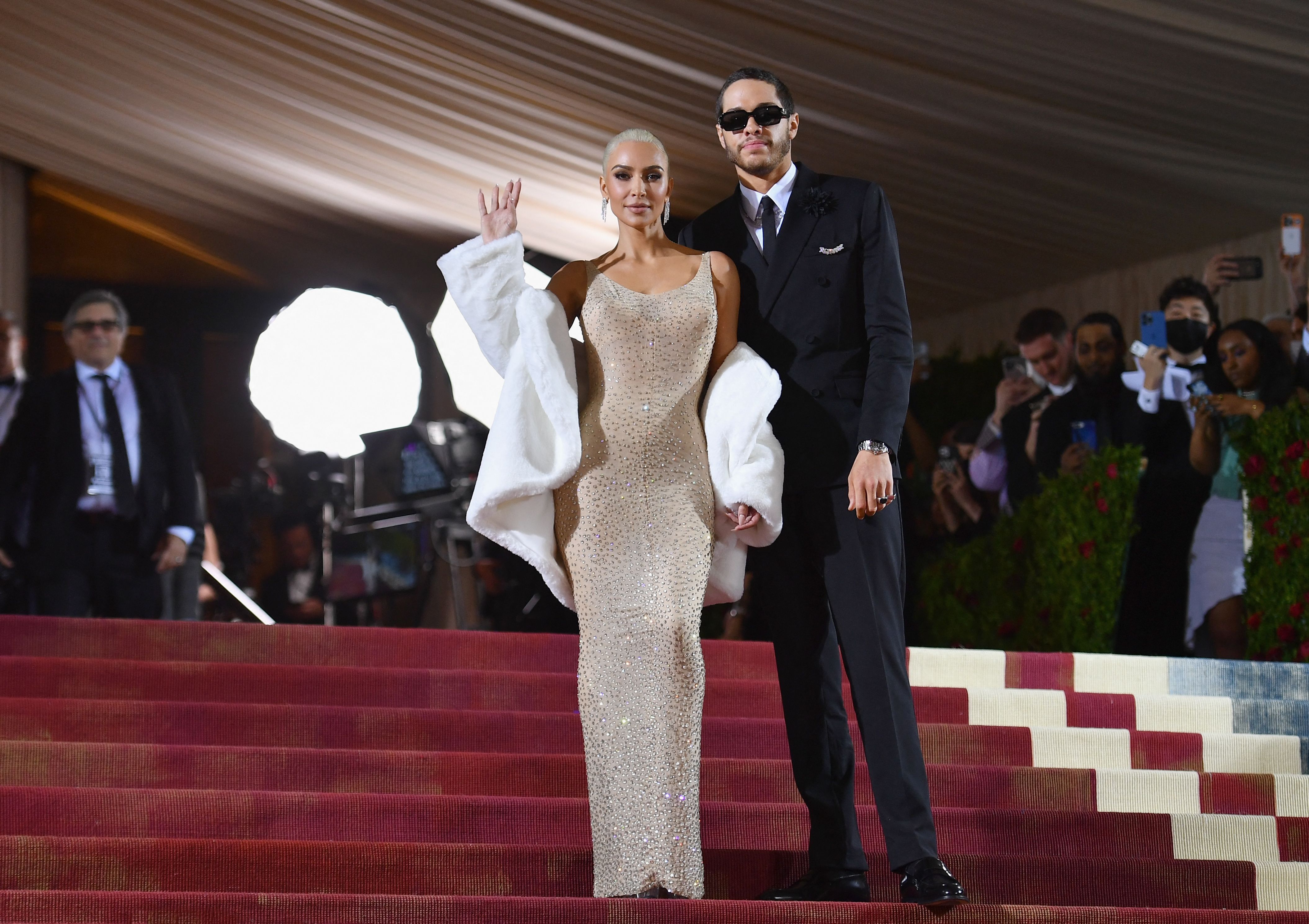 Kim Kardashian and Pete Davidson arrive for the 2022 Met Gala at the Metropolitan Museum of Art on May 2, 2022