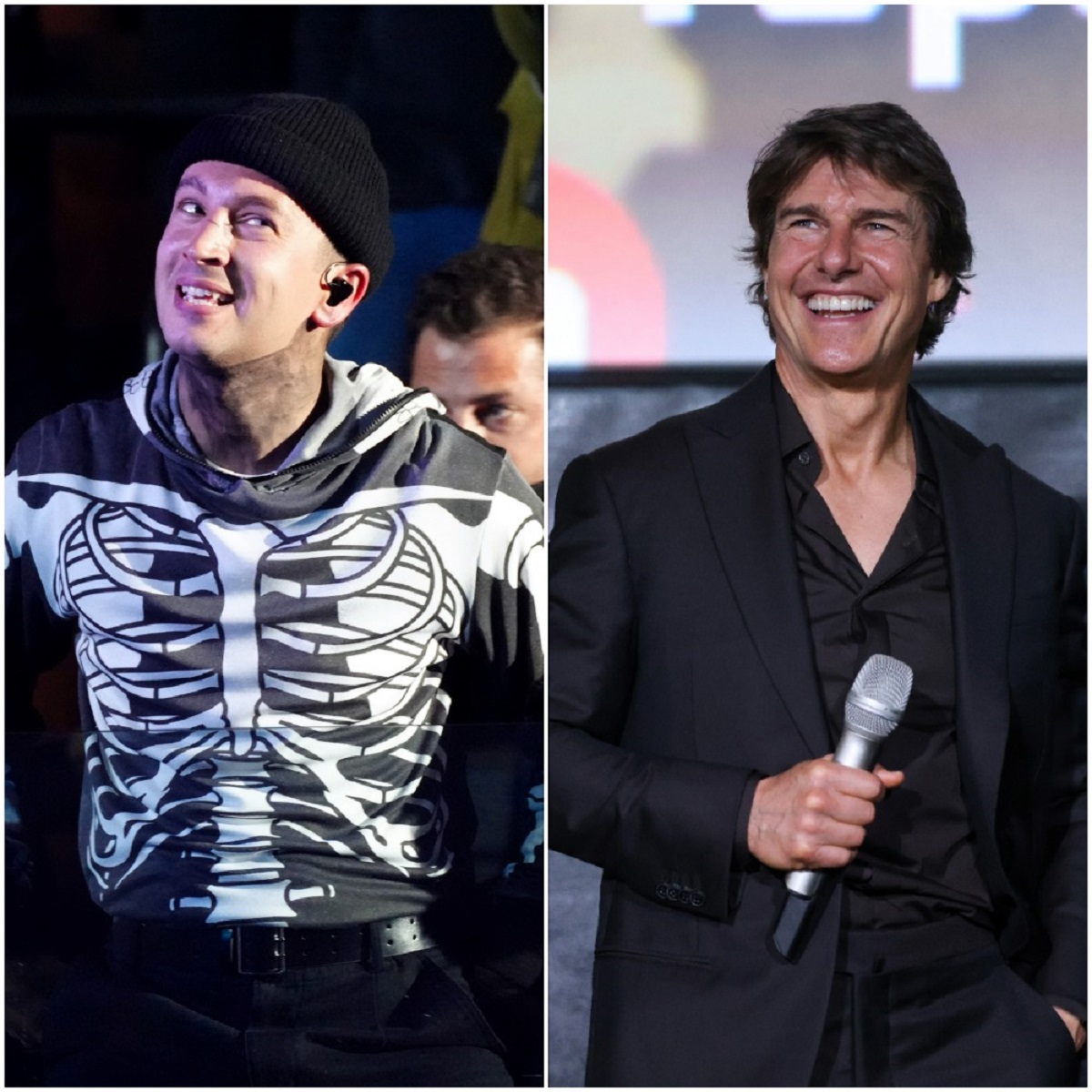 (L): Tyler Joseph of Twenty One Pilots performing onstage at the 2022 iHeartRadio ALTer EGO, (R): Tom Cruise smiling at the Mexico premiere of 'Top Gun Maverick'