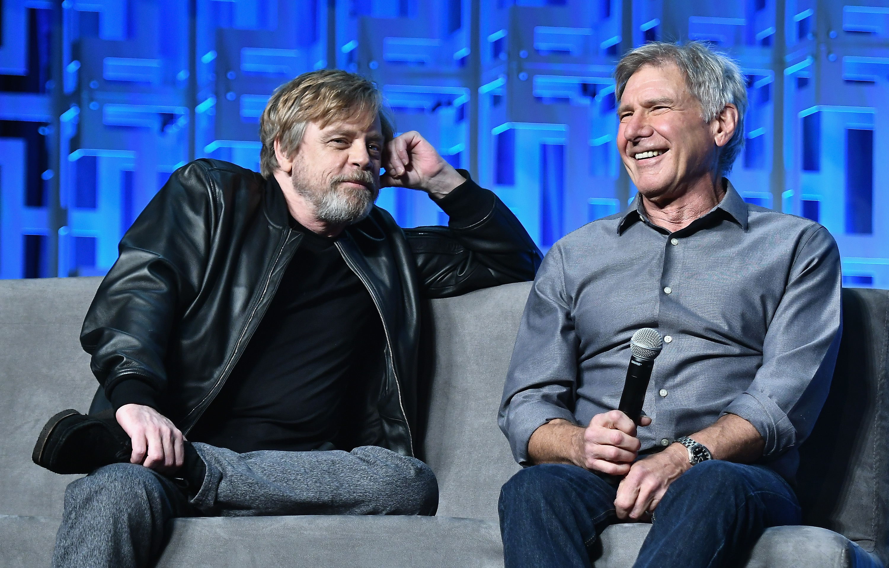 Actors Mark Hamill and Harrison Ford attend Star Wars Celebration in 2017