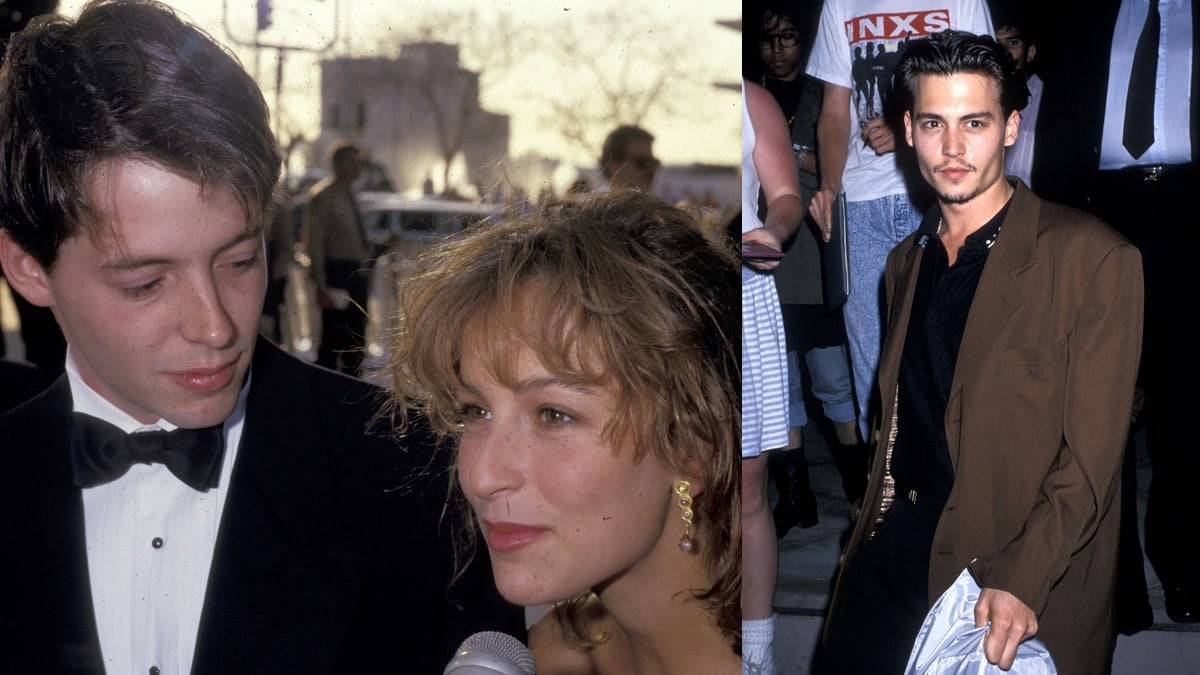 (L) Matthew Broderick betrachtet Jennifer Gray (R) Johnny Depp posiert für ein Foto 