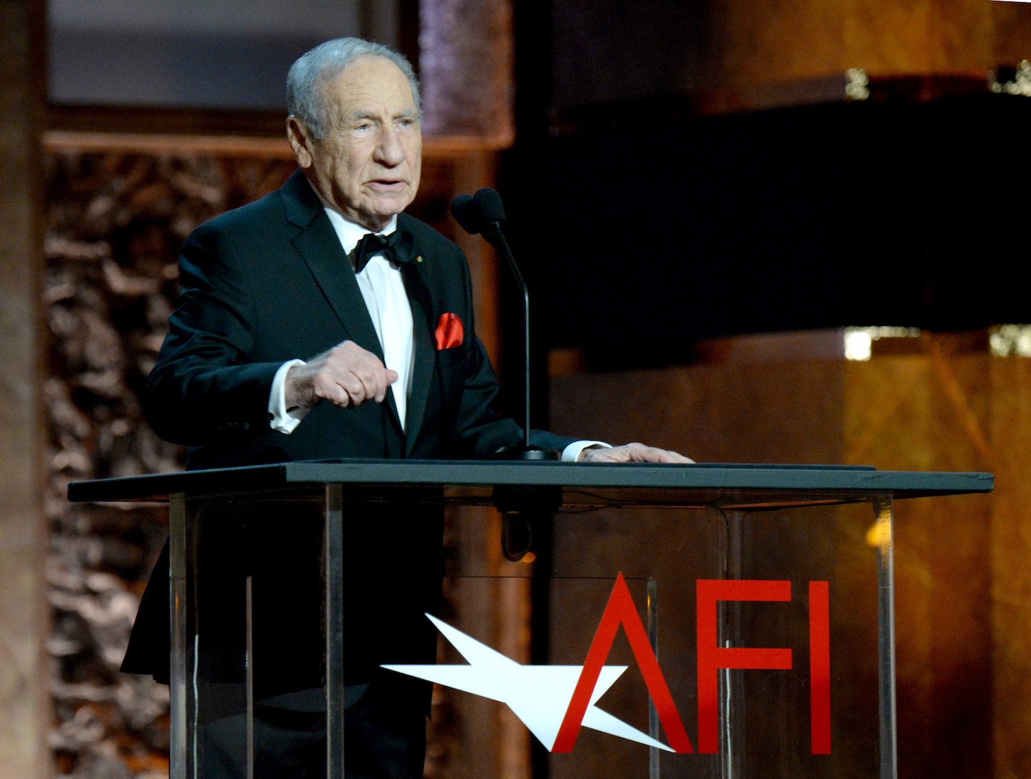 Mel Brooks onstage during the 2014 AFI Life Achievement Award: A Tribute to Jane Fonda at the Dolby Theatre on June 5, 2014 in Hollywood, California. Tribute show airing Saturday, June 14, 2014 at 9pm ET/PT on TNT.