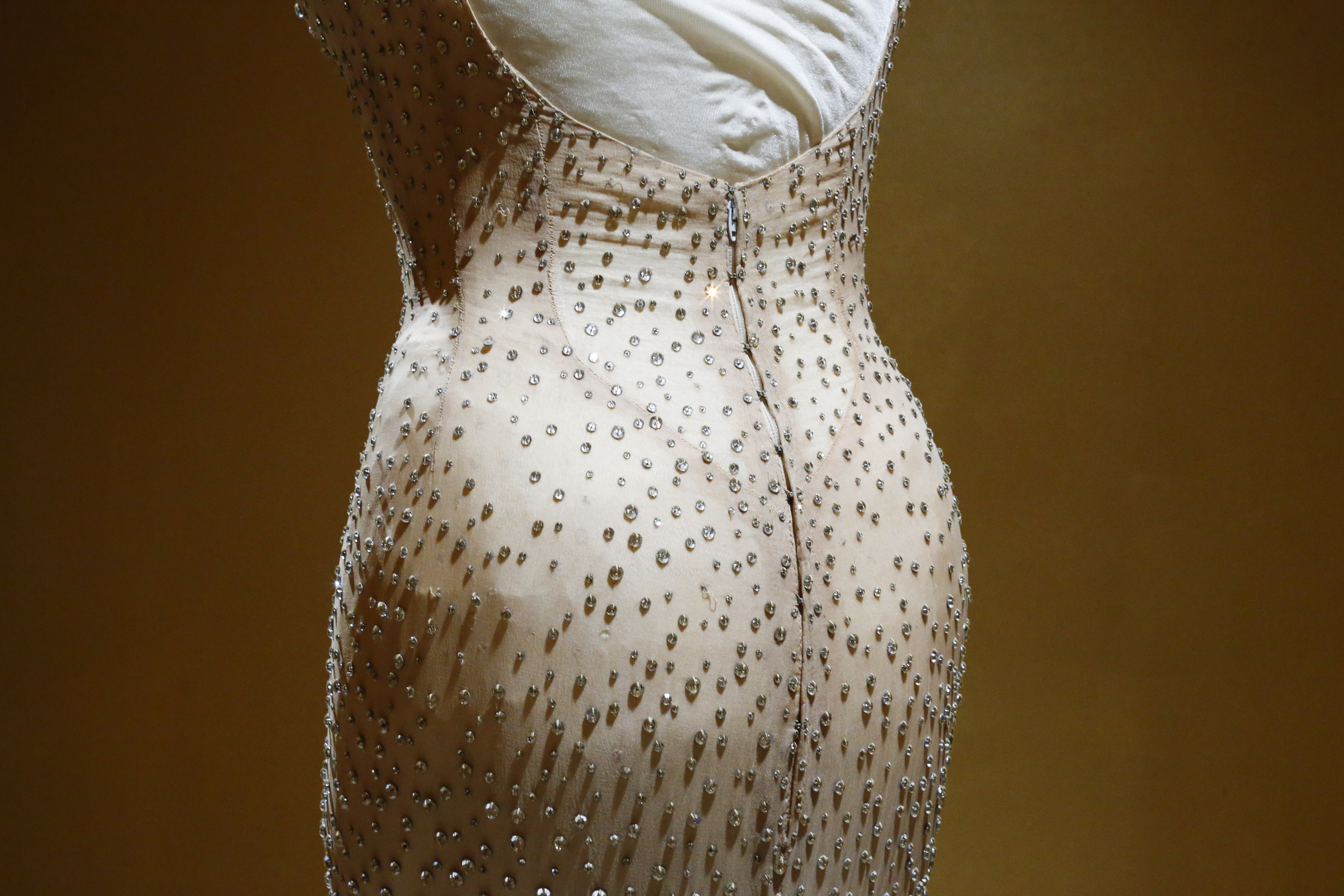 The back of Marilyn Monroe's 'Hpapy Birthday' dress is photographed ahead of an aucition in 2016