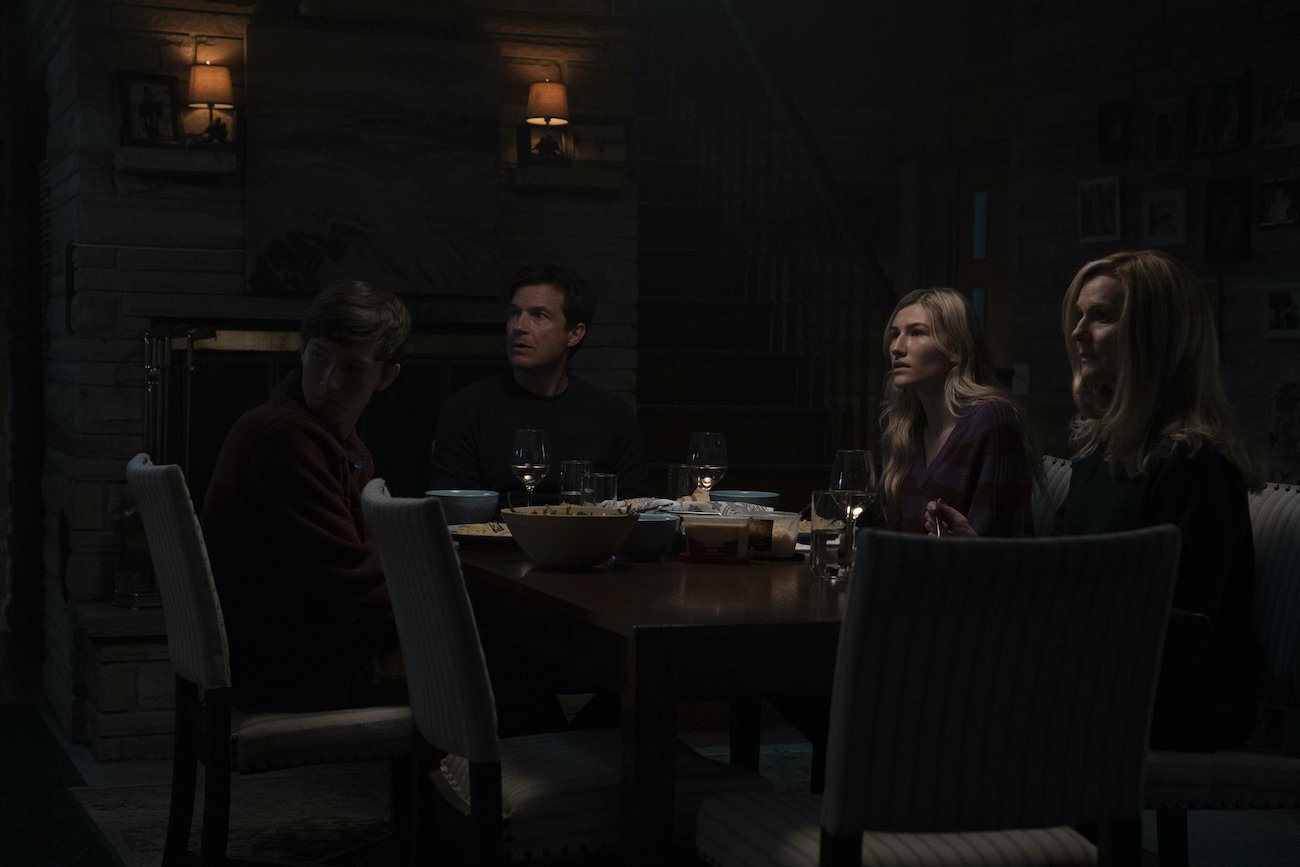 Skylar Gaertner as Jonah Byrde, Jason Bateman as Martin 'Marty' Byrde, Sofia Hublitz as Charlotte Byrde, Laura Linney as Wendy Byrde in the final season of 'Ozark'