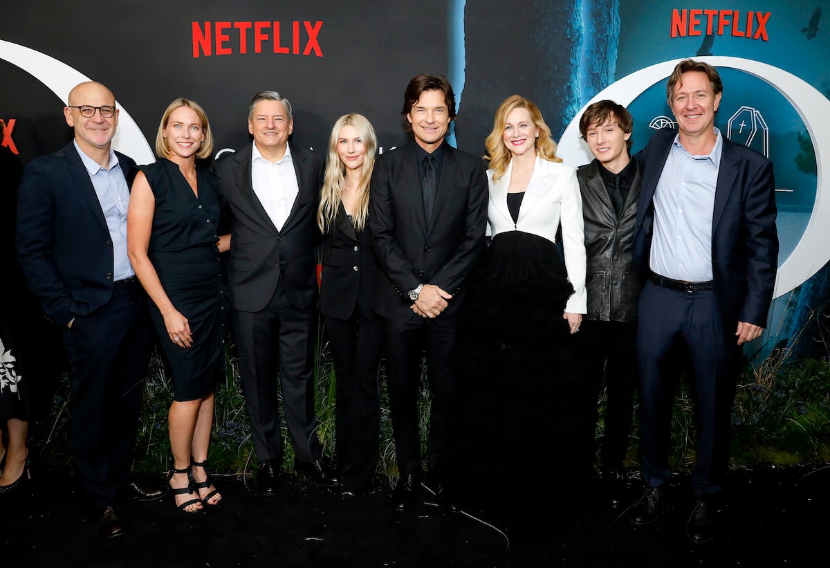 Peter Friedlander, Elise Henderson, Ted Sarandos, Sofia Hublitz, Jason Bateman, Laura Linney, Skylar Gaertner, and Chris Mundy attend the Premiere of Ozark SEASON 4