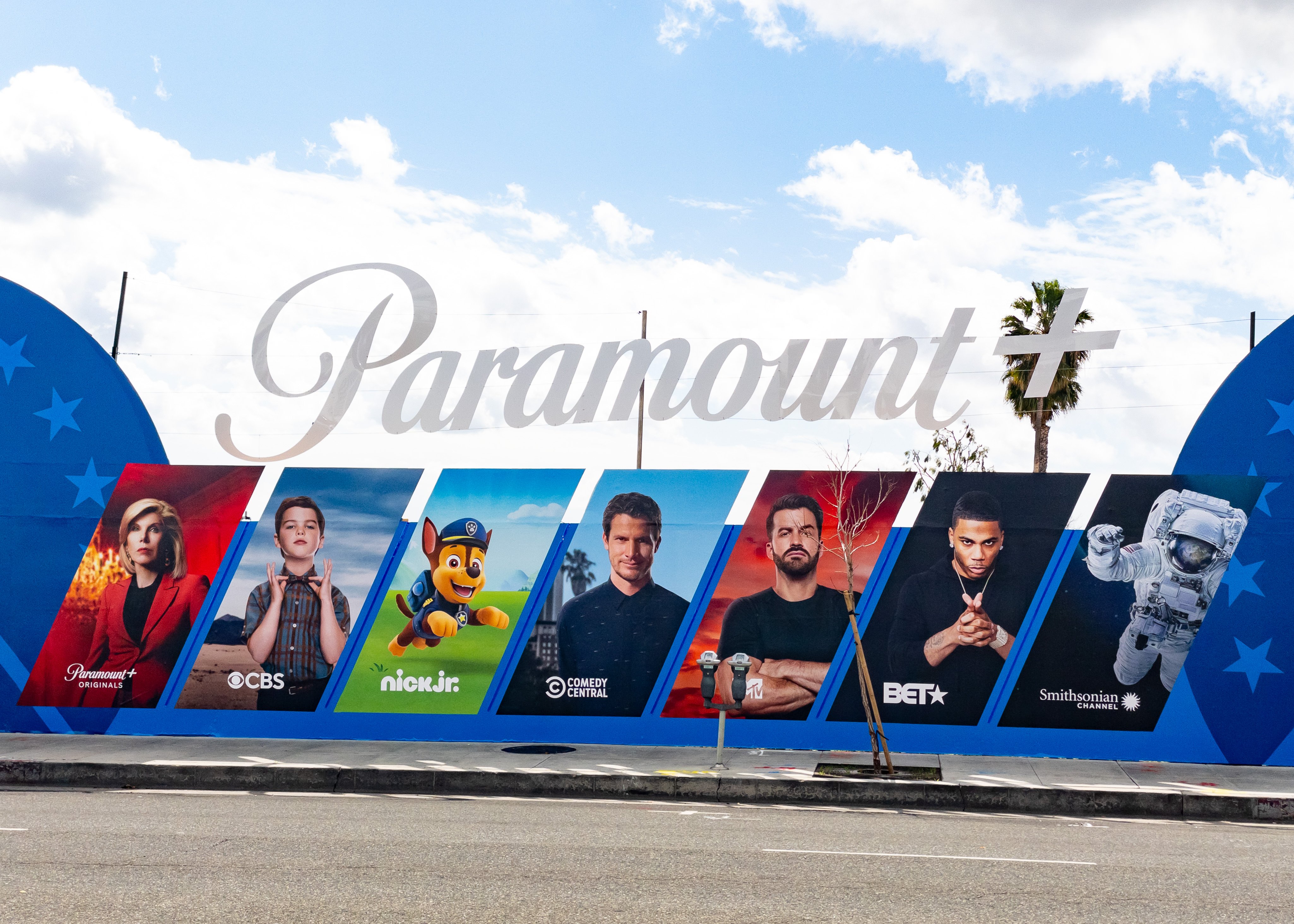 General views of the Paramount+ billboard campaign along the Sunset Strip