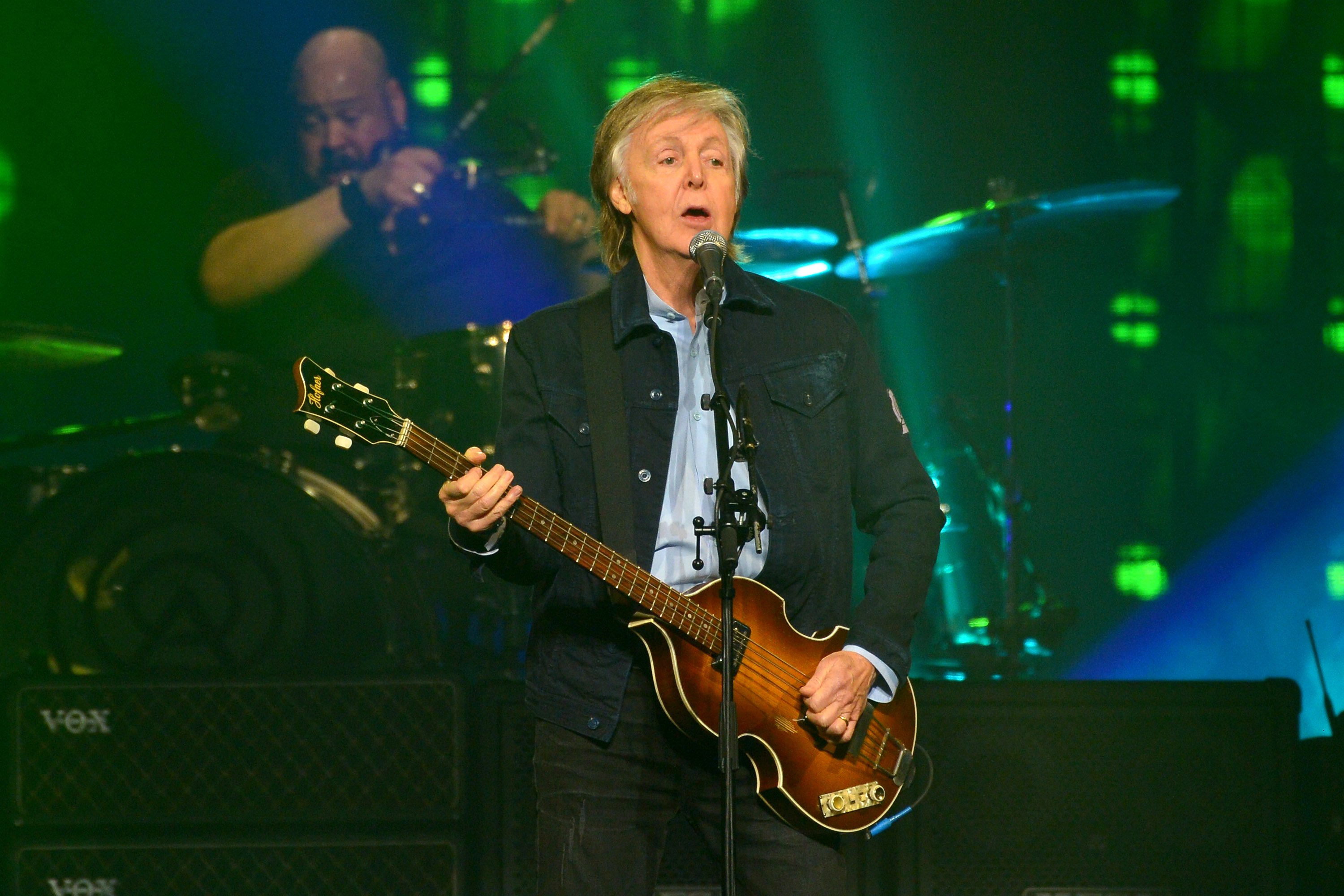 Paul McCartney performs on stage at the O2 Arena in 2018