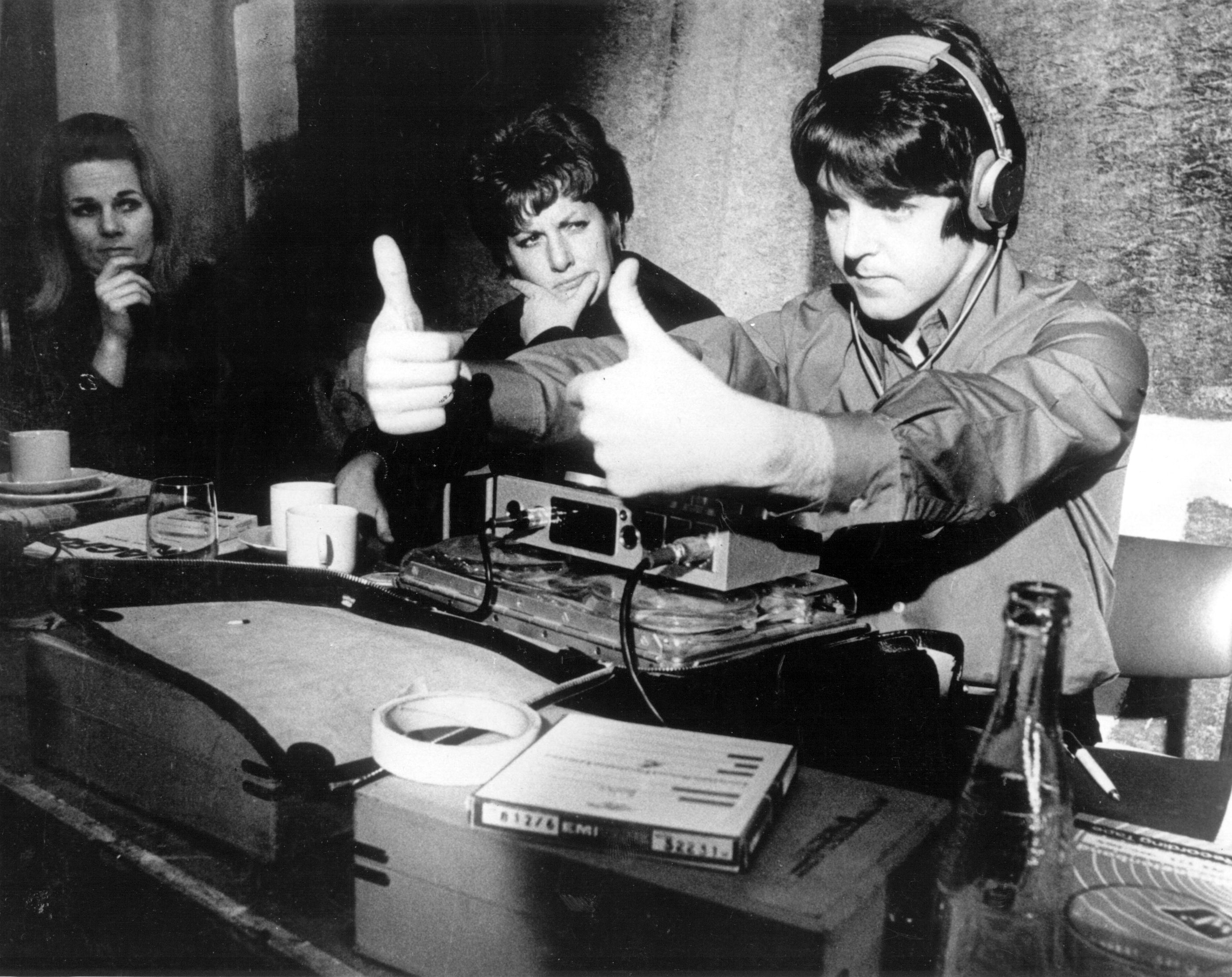 Paul McCartney wearing headphones during the production of The Beatles' 'Yellow Submarine'