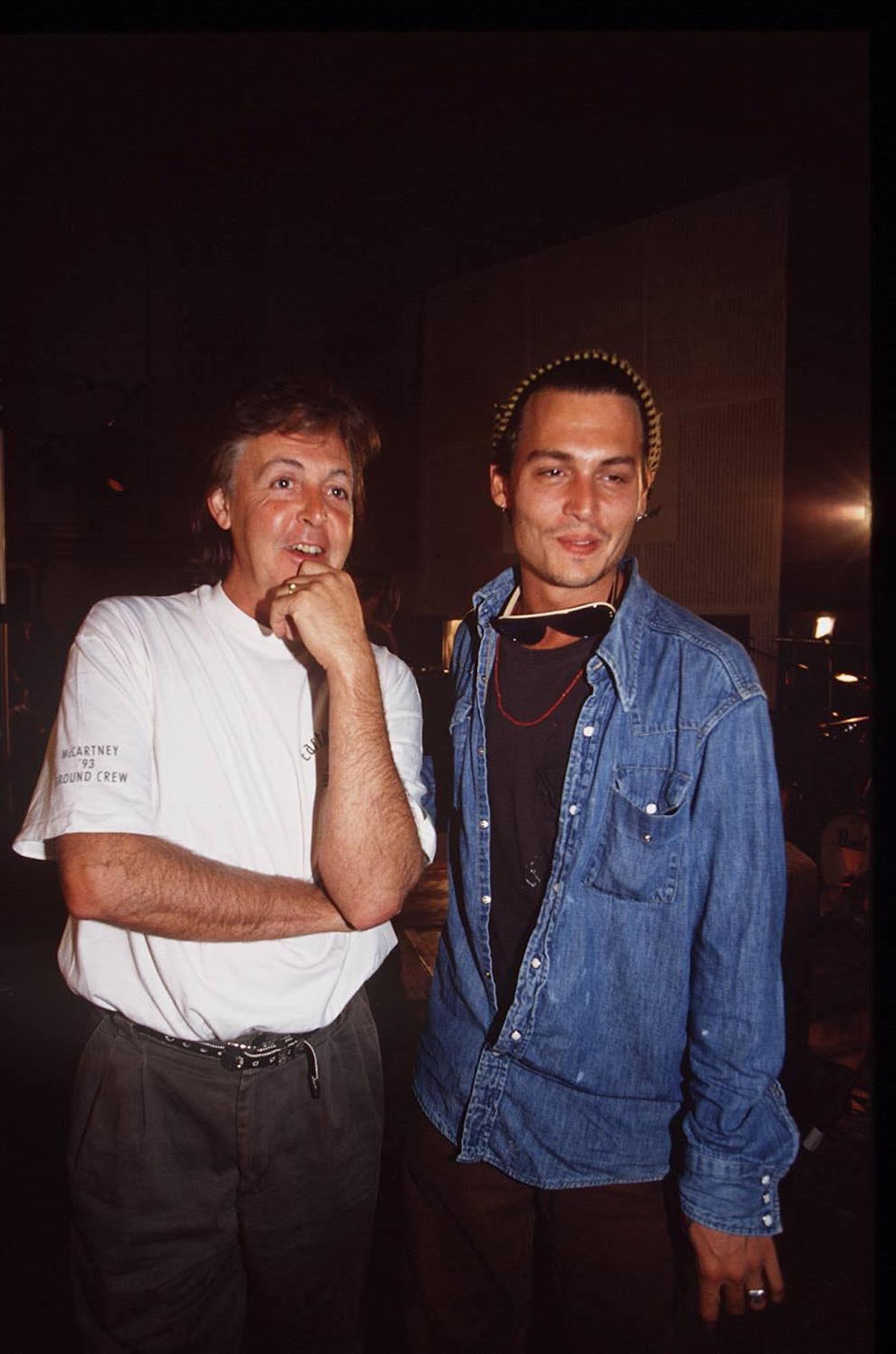 Paul McCartney and Johnny Depp recording a charity album in 1995.