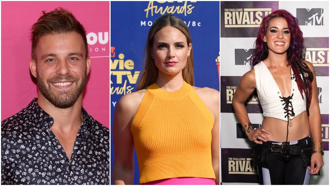 Paulie Calafiore smiling at the 2018 US Weekly Most Stylish New Yorkers; Laurel Stucky posing at the 2019 MTV Movie and TV Awards; Cara Maria Sorbello smiling at MTV's "The Challenge: Rivals II" Final Episode and Reunion Party