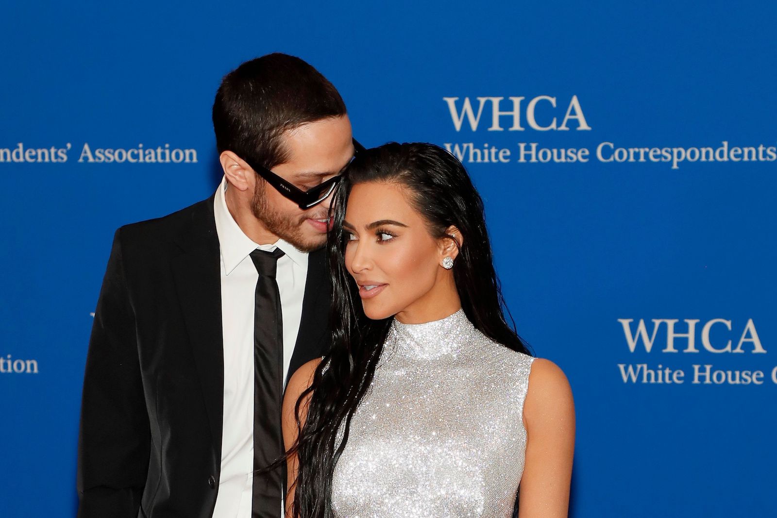 Pete Davidson and Kim Kardashian attended the 2022 White House Correspondents' Association Dinner and he smiles while looking at her