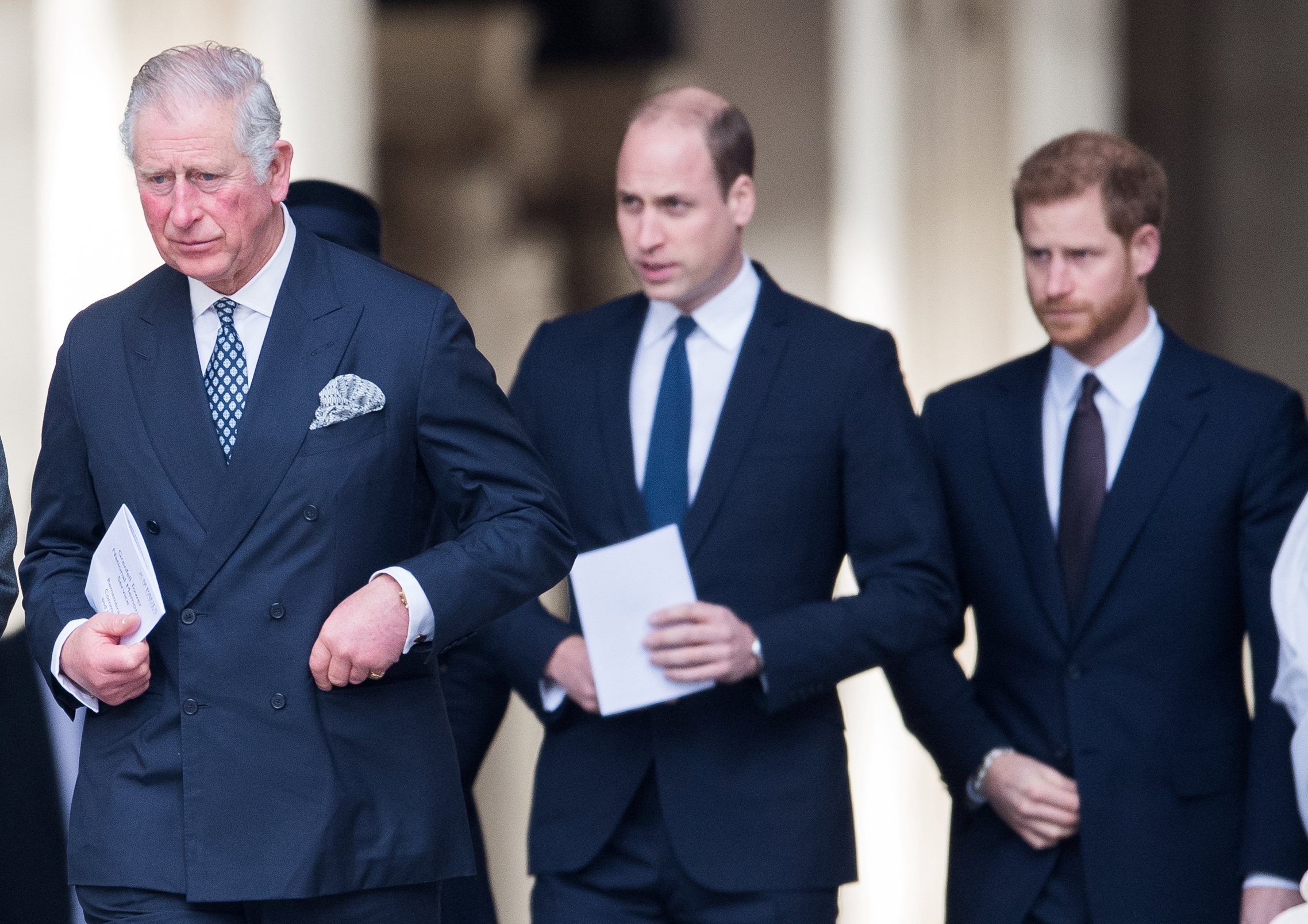 Prince Charles, Prince William, and Prince Harry attending a memorial service at St Paul's Cathedral