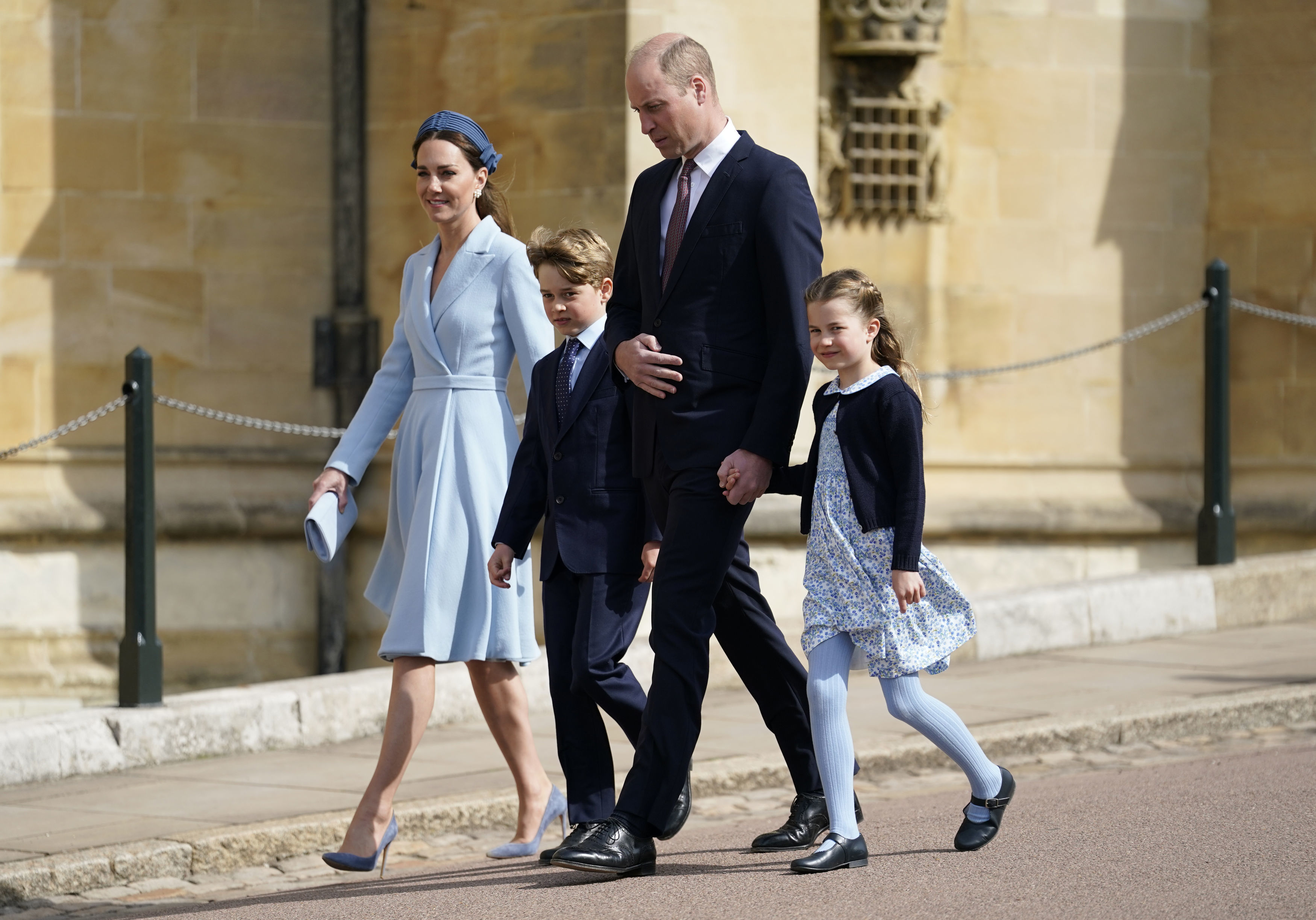Prince William, Kate Middleton, Prince George and Princess Charlotte arriving to the Easter Matins Service