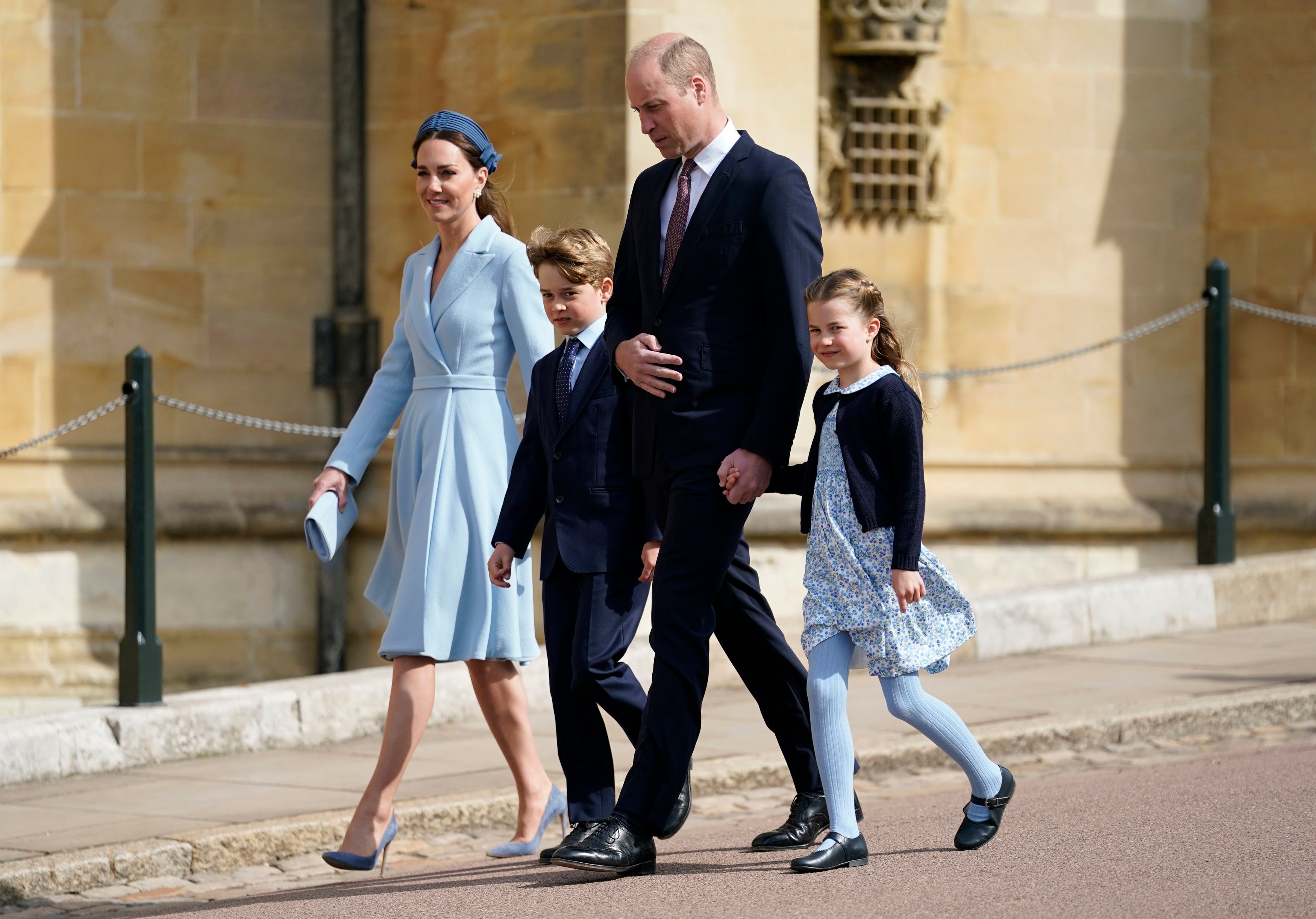 Prince William, Kate Middleton, Prince George and Princess Charlotte arriving to the Easter Matins Service