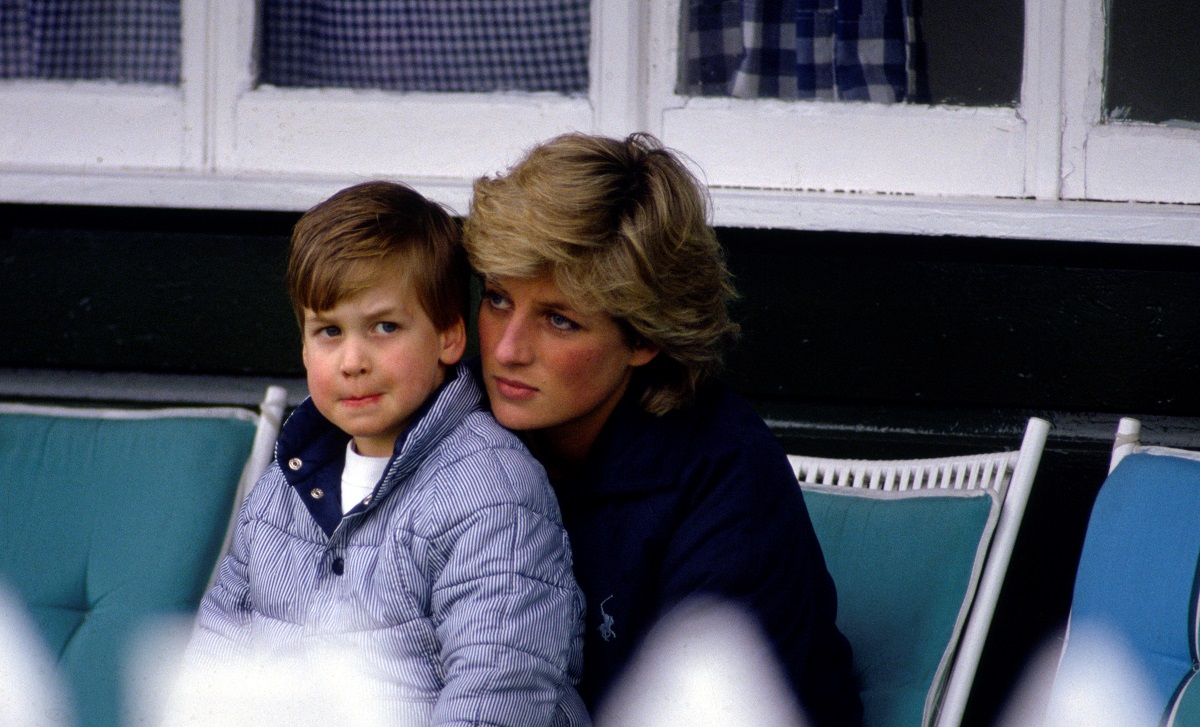 Prince William with his mother Princess Diana looking on at the Guards Polo Club