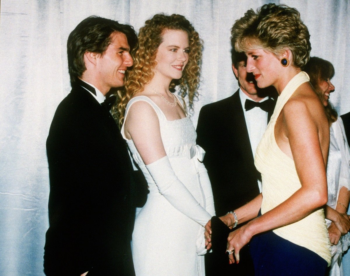 Princess Diana, who said she would never date Tom Cruise, greeting the actor and his then-wife Nicole Kidman at the premiere of 'Far and Away'