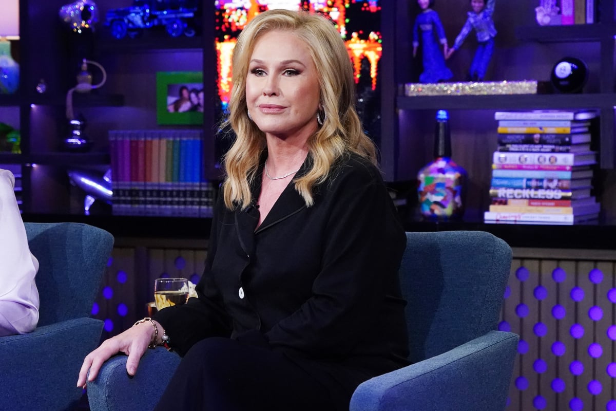 Kathy Hilton sports black pajamas during an appearance on Watch What Happens Live