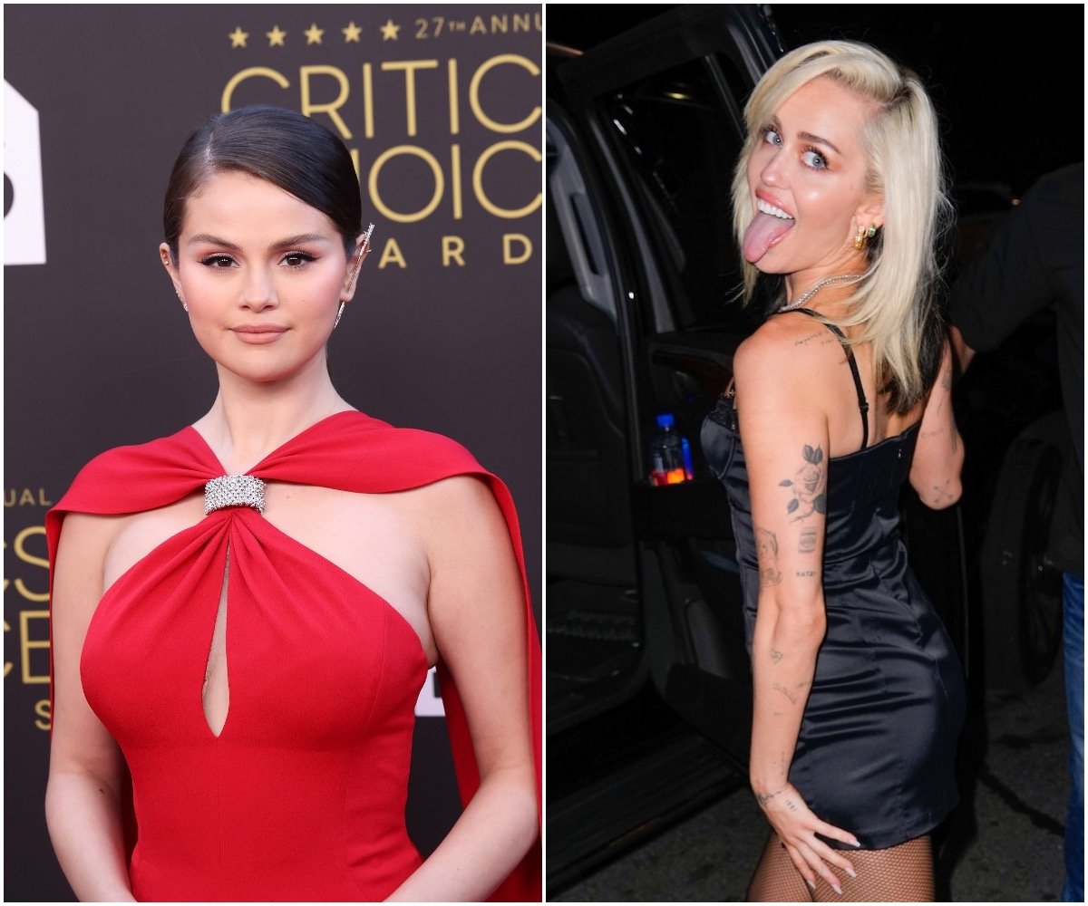 Side by side photos of Selena Gomez and Miley Cyrus.