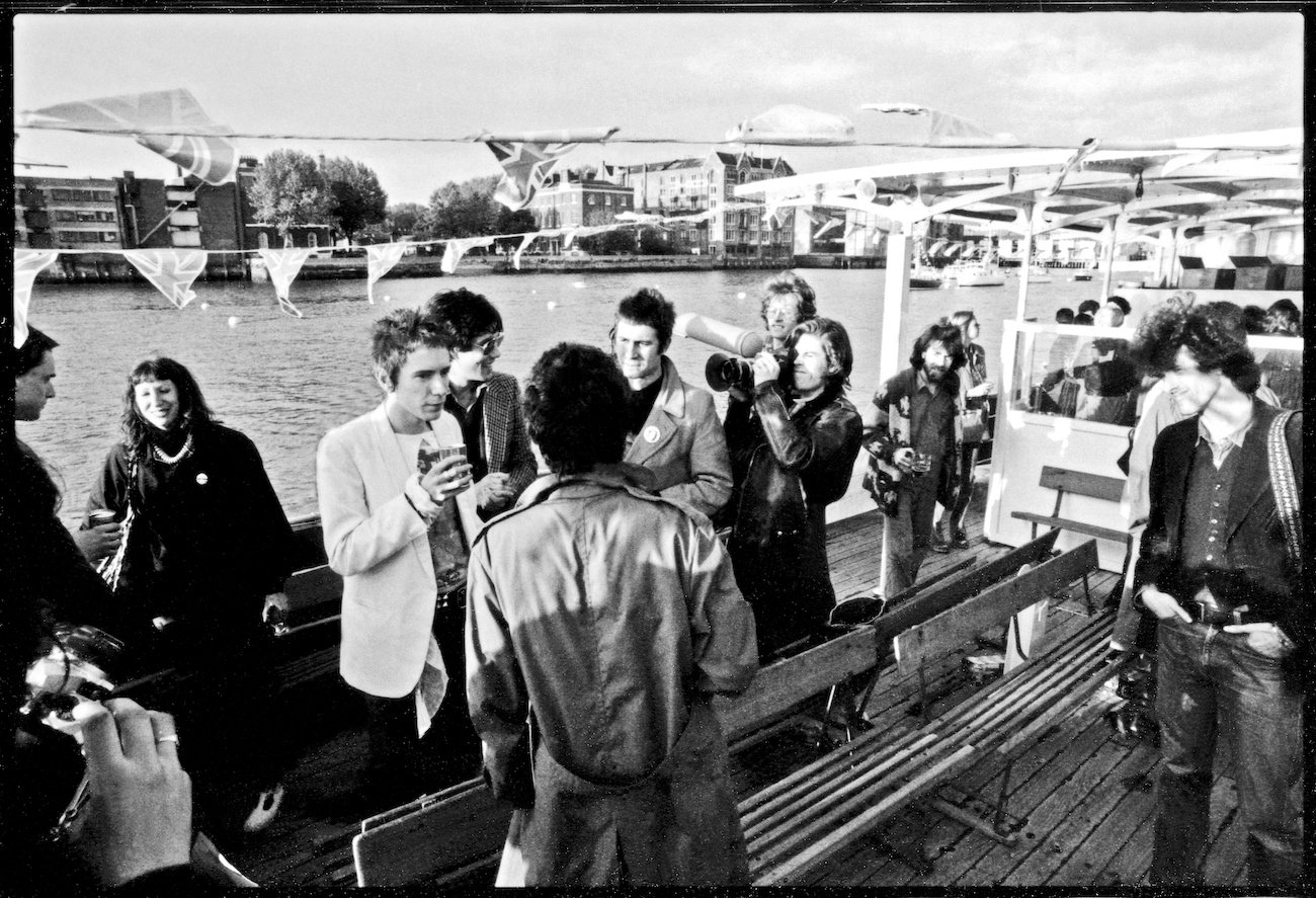 Sex Pistols aboard the Queen Elizabeth on the River Thames on 1977.
