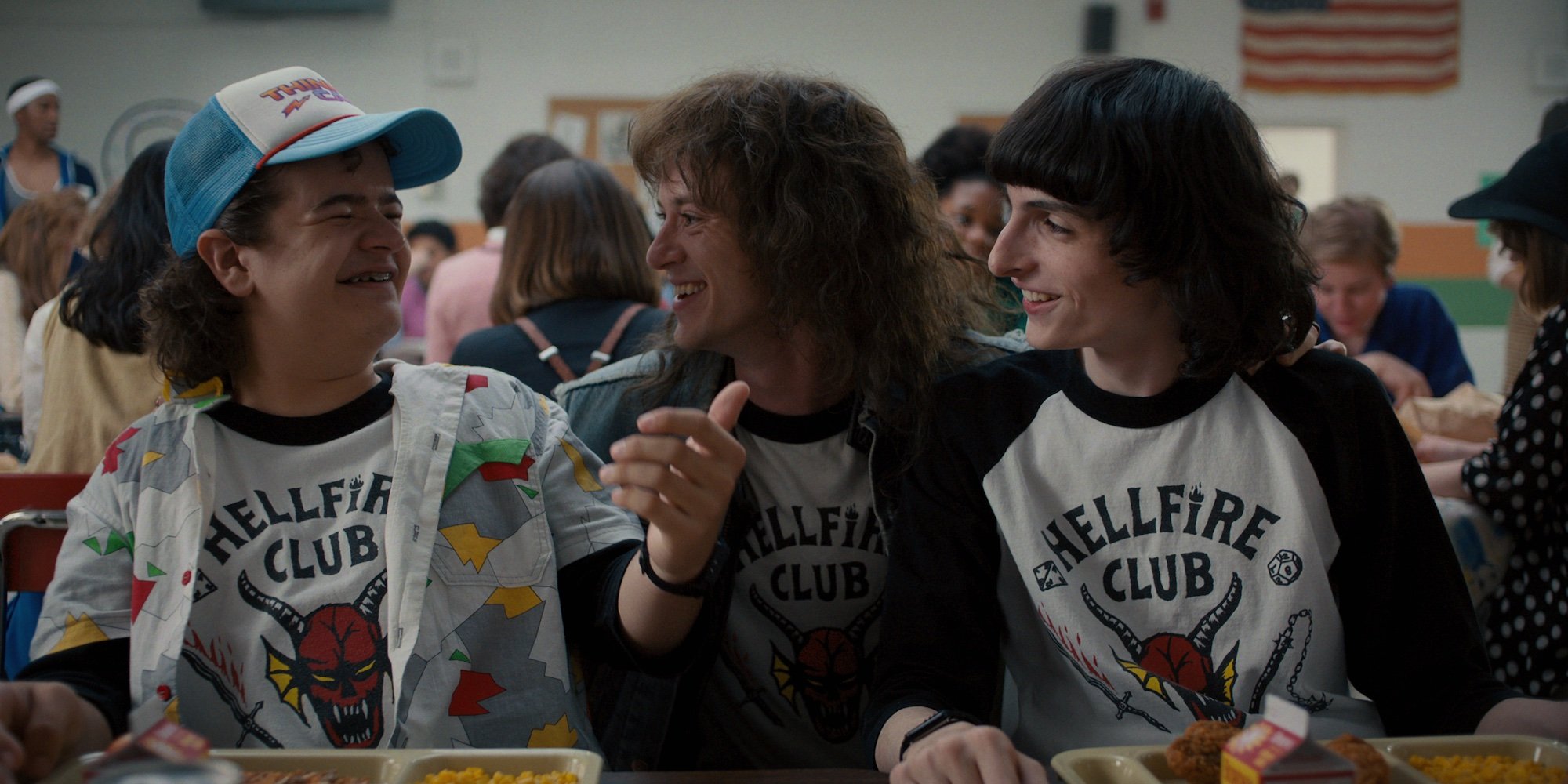 'Stranger Things' Season 4 Review, production still featuring Gaten Matarazzo, Joseph Quinn, and Finn Wolfhard.