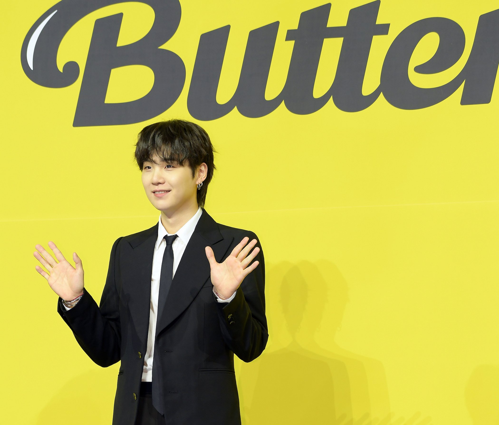 Suga of BTS attends a press conference for BTS's new digital single 'Butter'