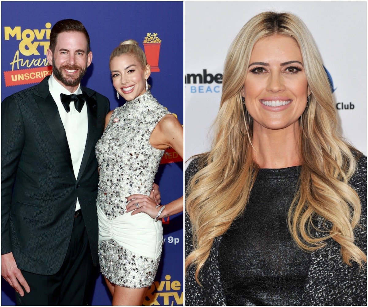 Side by side photos of Tarek El Moussa with Heather Rae Young and Christina Haack.