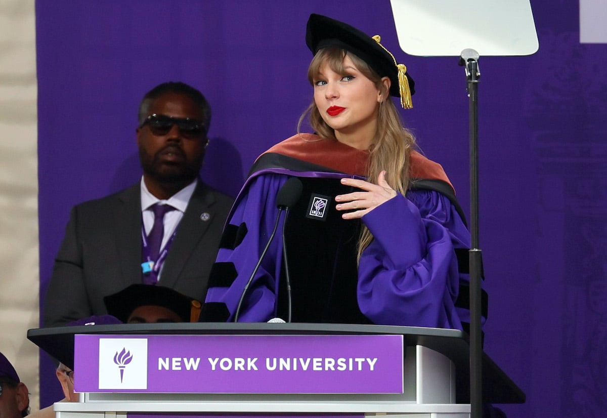 Taylor Swift gives a speech after receiving an honorary doctorate from NYU.