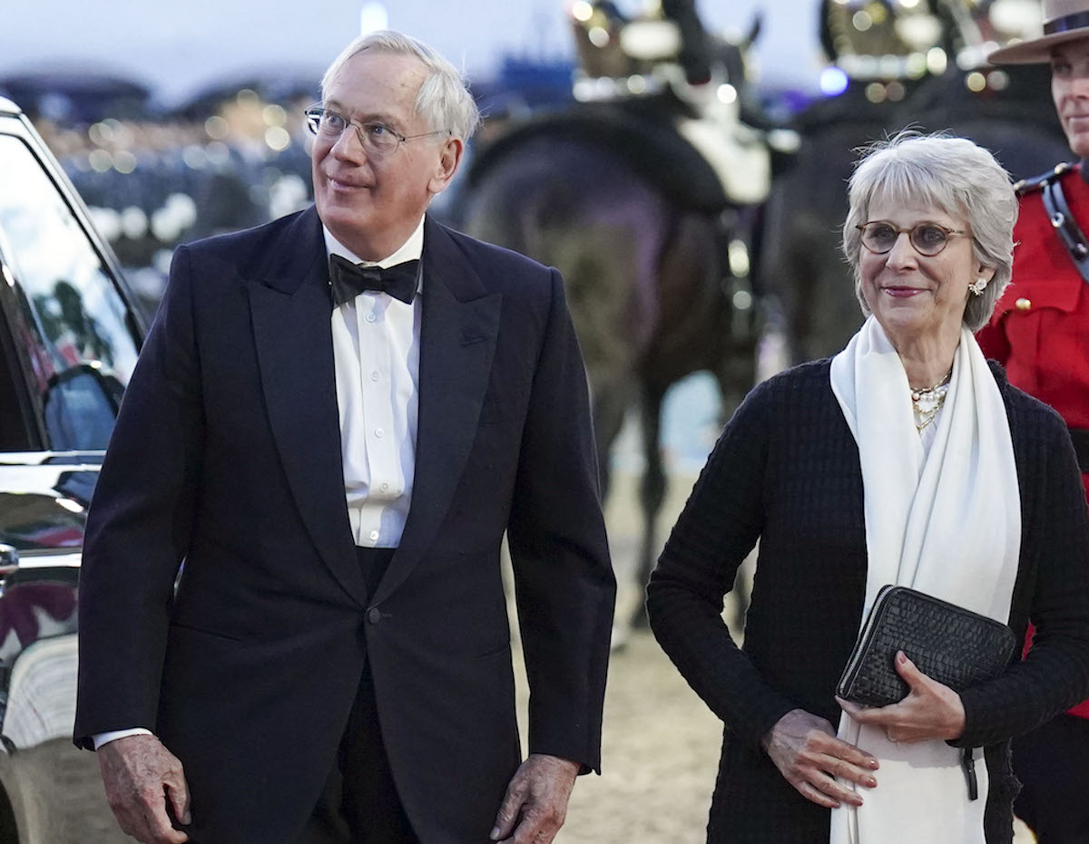 The Duke and Duchess of Gloucester, who have been invited to stand on the Buckingham Palace balcony during Trooping the Colour, walk together and look on