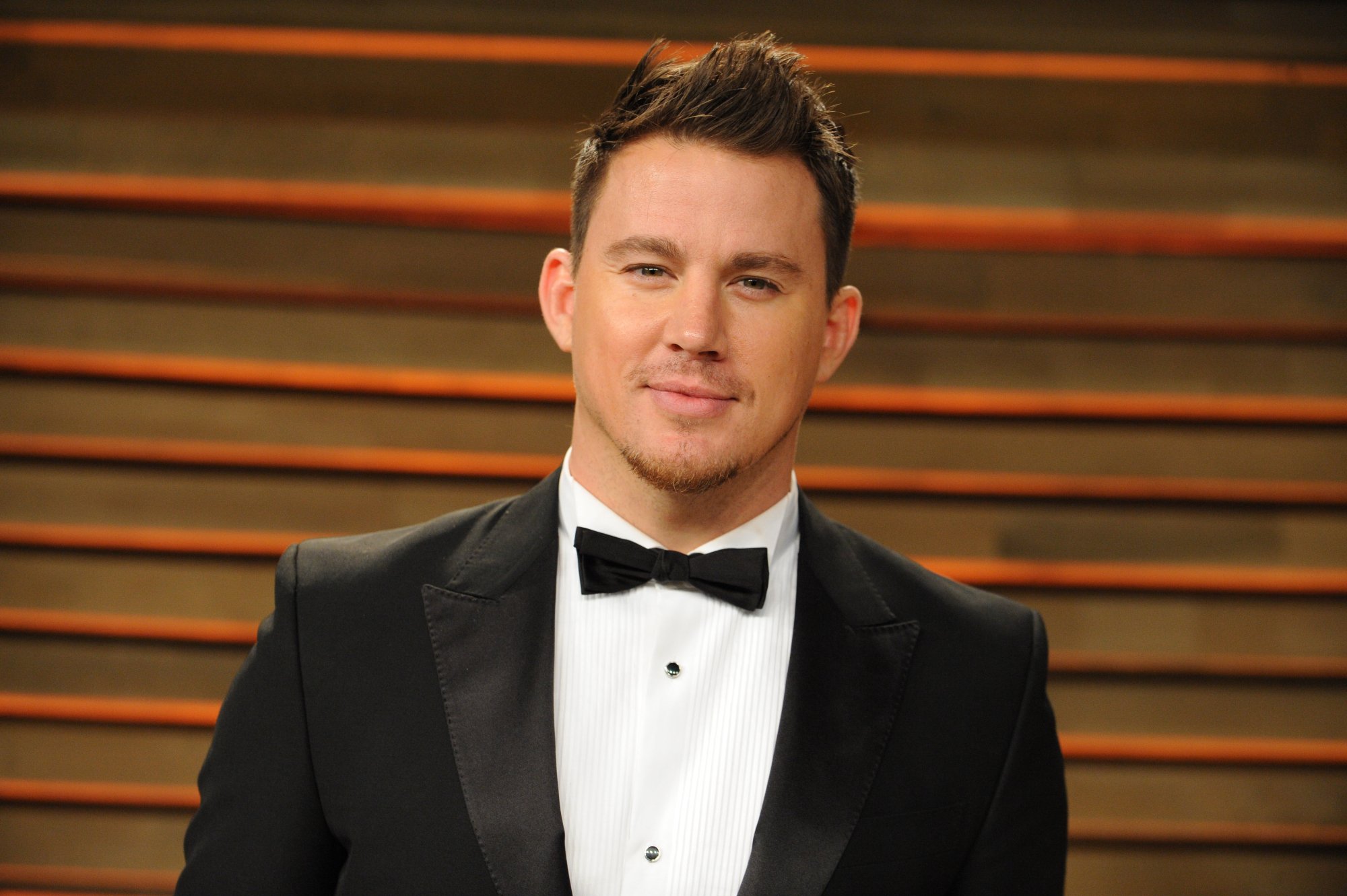 'The Eagle' star Channing Tatum, who nearly had his penis burned off, wearing a black and white tuxedo
