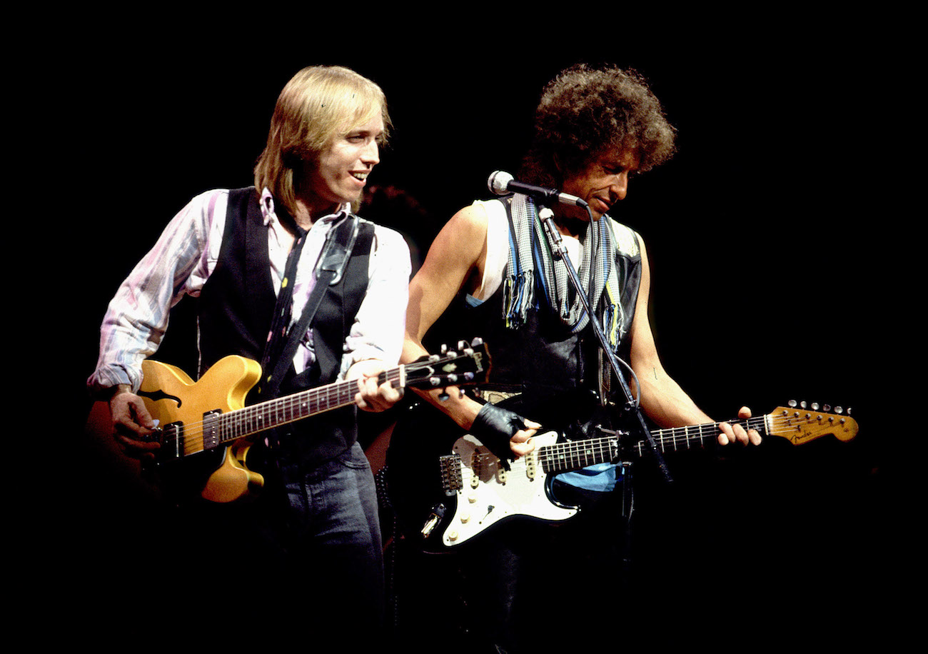 Tom Petty and Bob Dylan performing together in 1986.