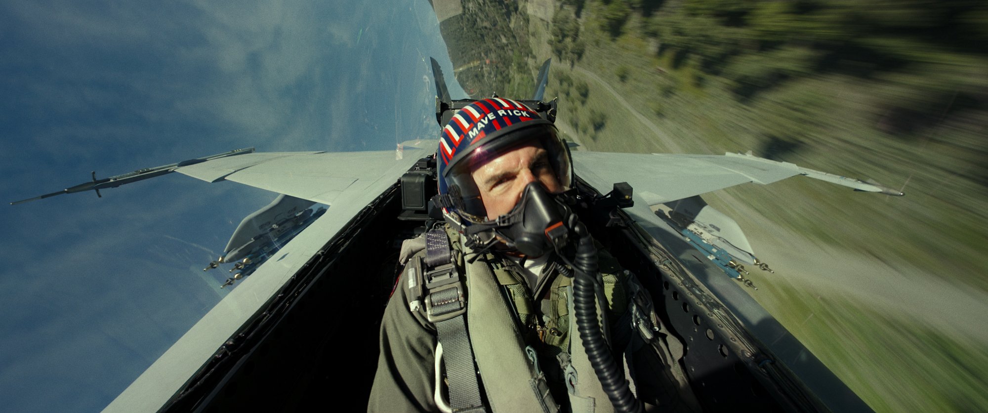 'Top Gun: Maverick' Tom Cruise as Maverick on the set flying in a jet with his gear on