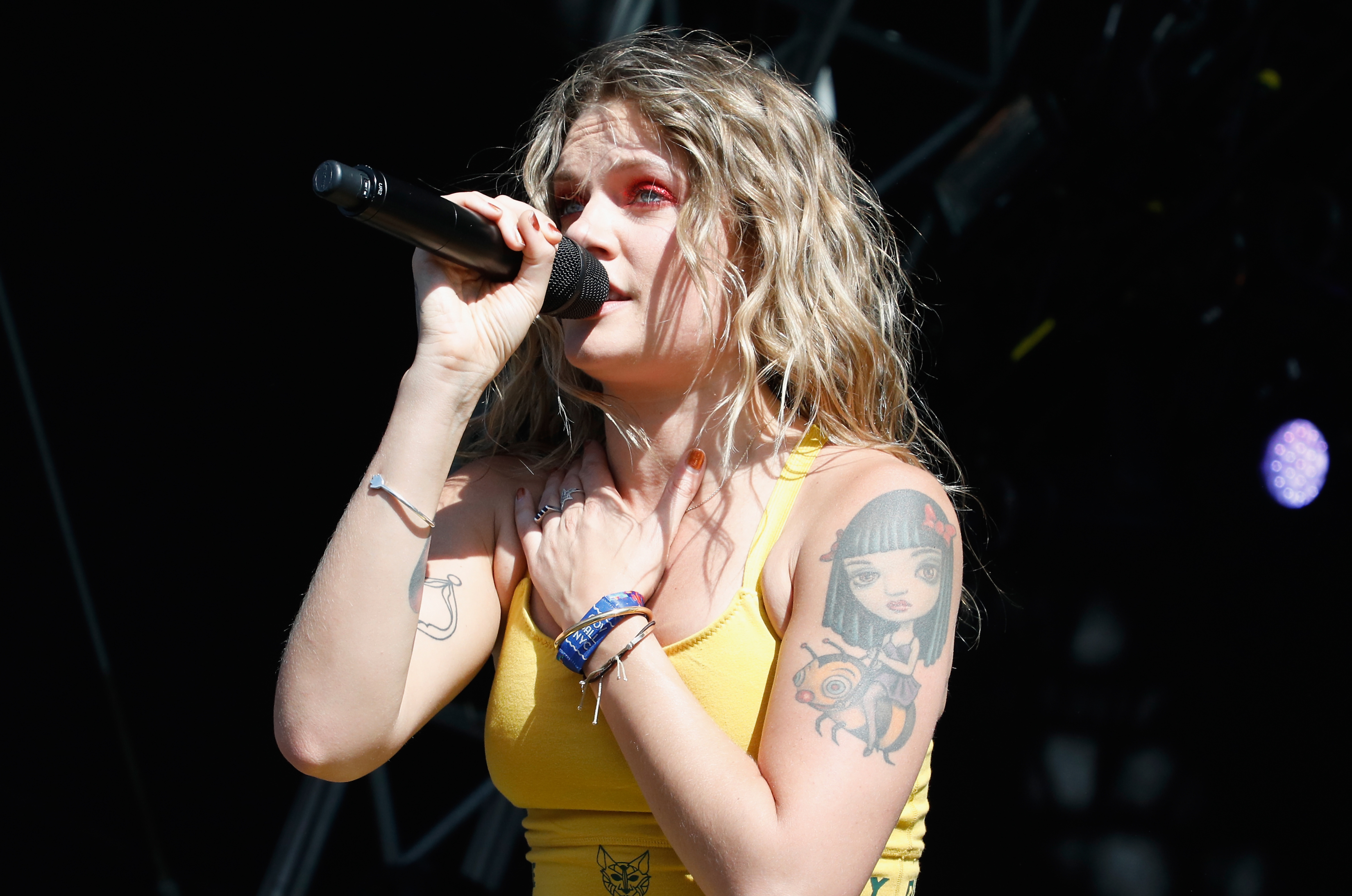 Singer Tove Lo performs during 2017 Governors Ball Music Festival at Randall's Island with red eyeshadow