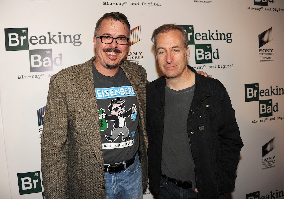 Breaking Bad creator Vince Gilligan and actor Bob Odenkirk stand together at a screening in 2013