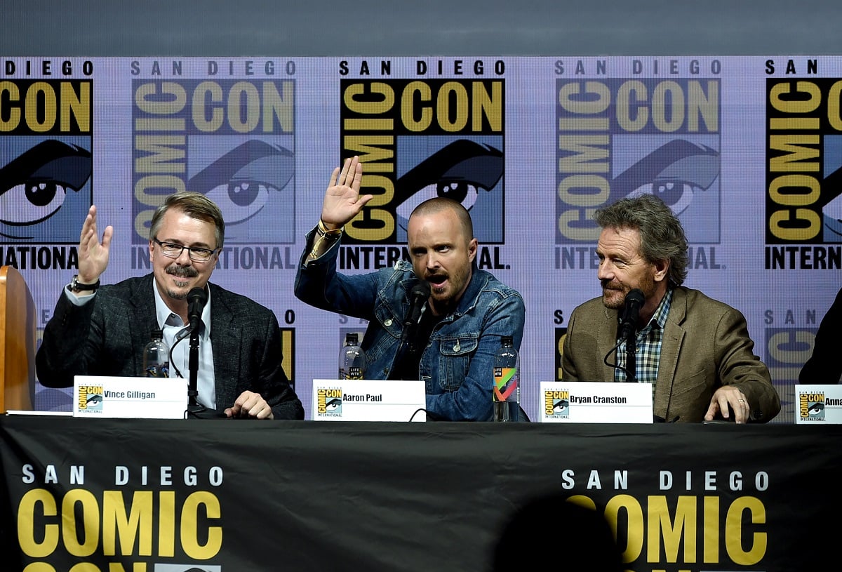 Vince Gilligan, Aaron Paul and Bryan Cranston at comic con.