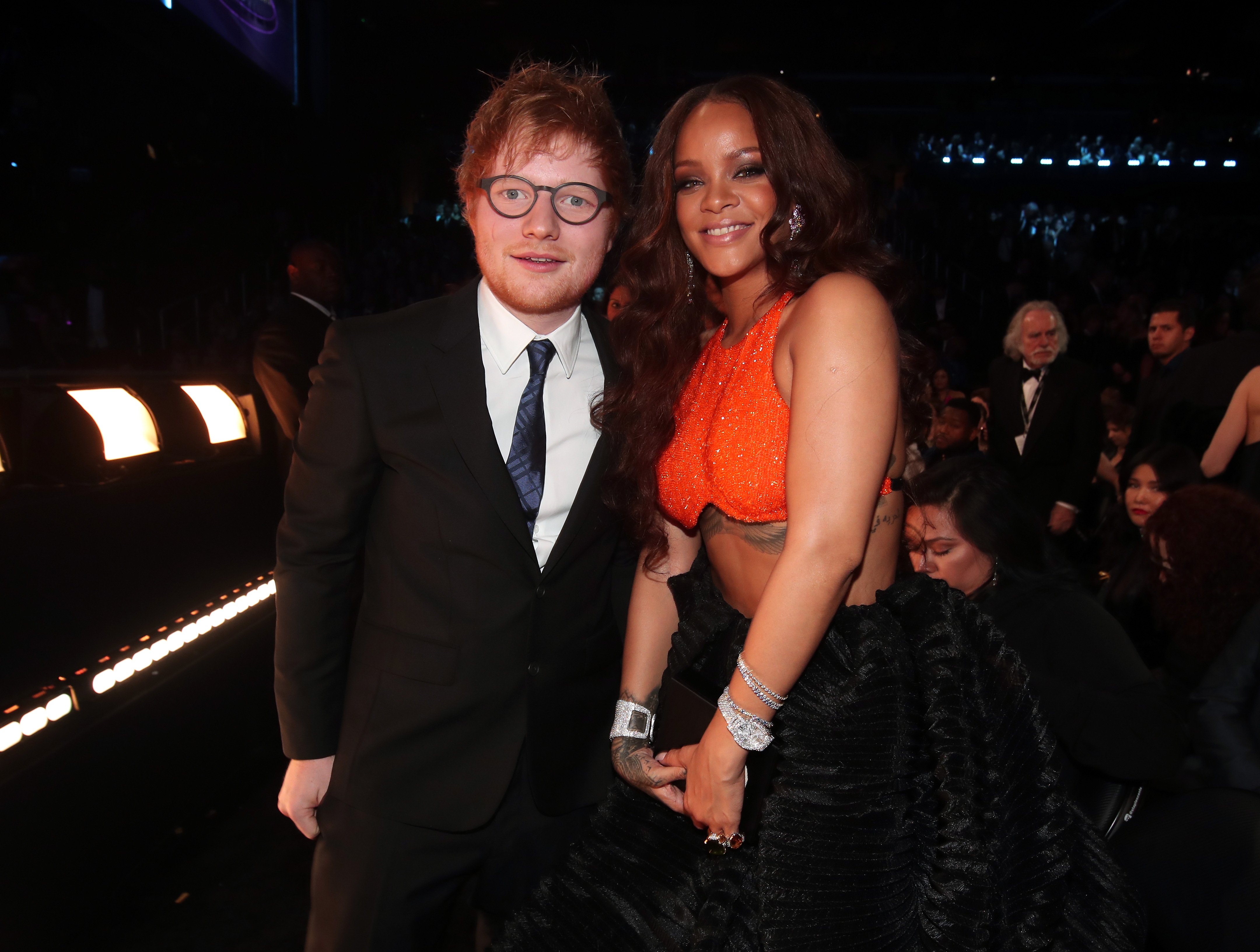 "Shape of You" era Ed Sheeran standing next to Rihanna