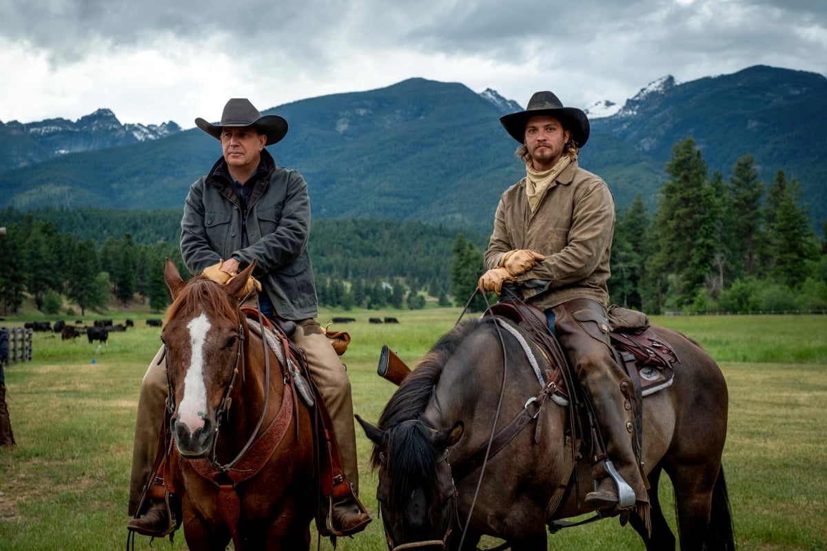 Kevin Costner and Luke Grimes play the roles of John Dutton and Kayce Dutton in Season 5 of Yellowstone