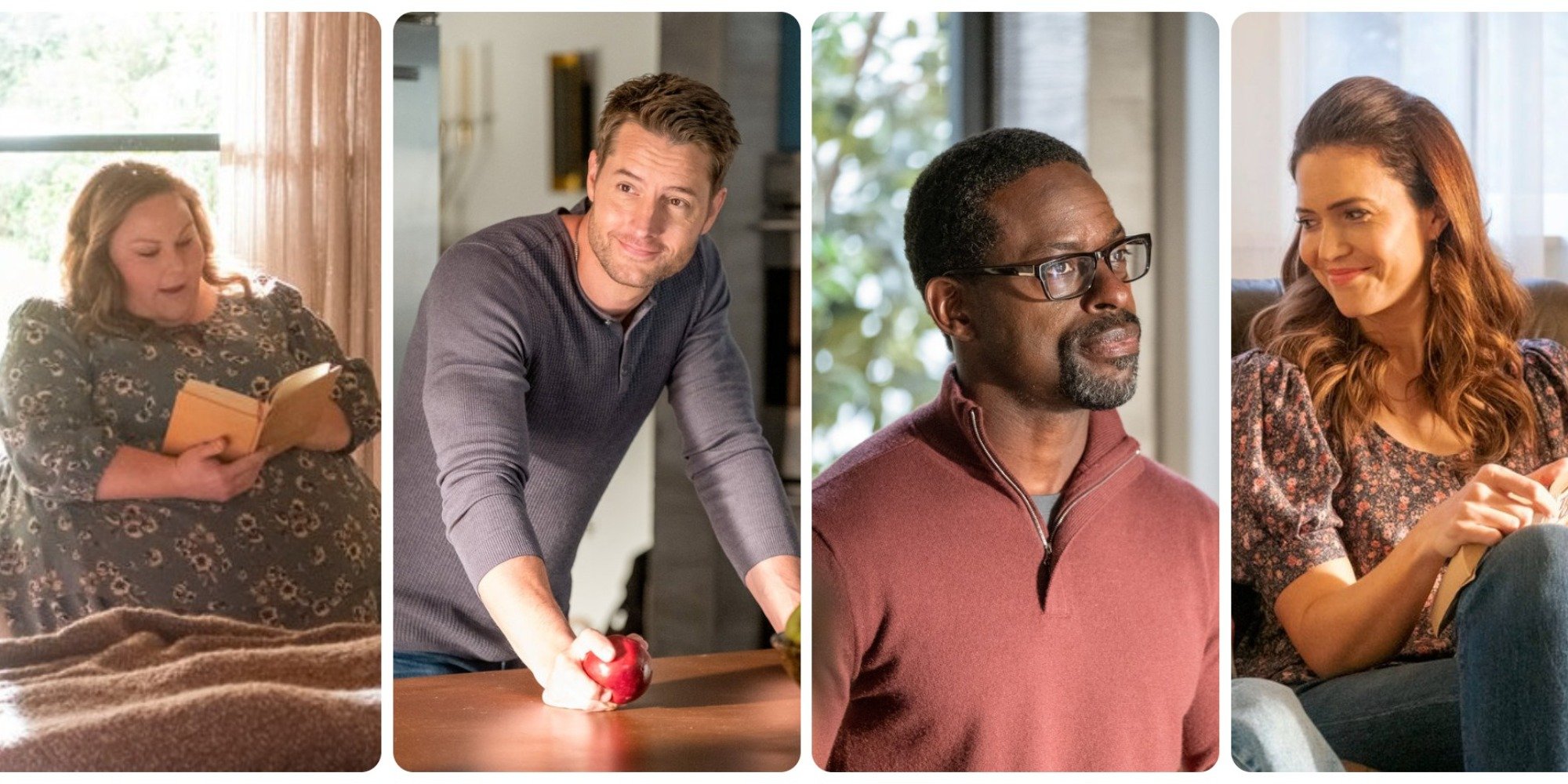 Chrissy Metz, Justin Hartley, Sterling K. Brown and Mandy Moore in a photo montage taken on the set of 'This Is Us.'