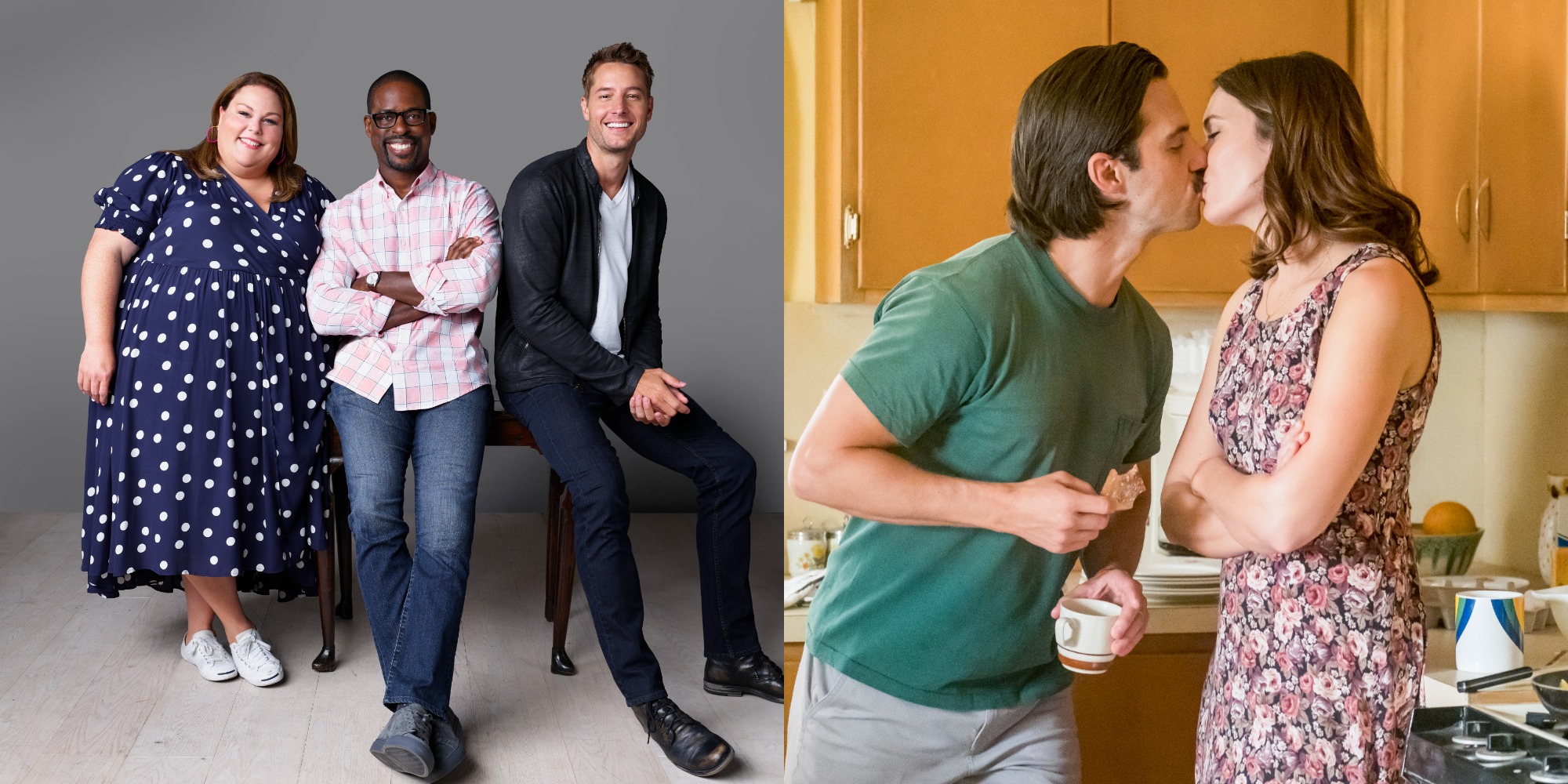 Chrissy Metz, Sterling K. Brown, Justin Hartley, Milo Ventimiglia and Mandy Moore in side by side photographs promoting 'This Is Us.'