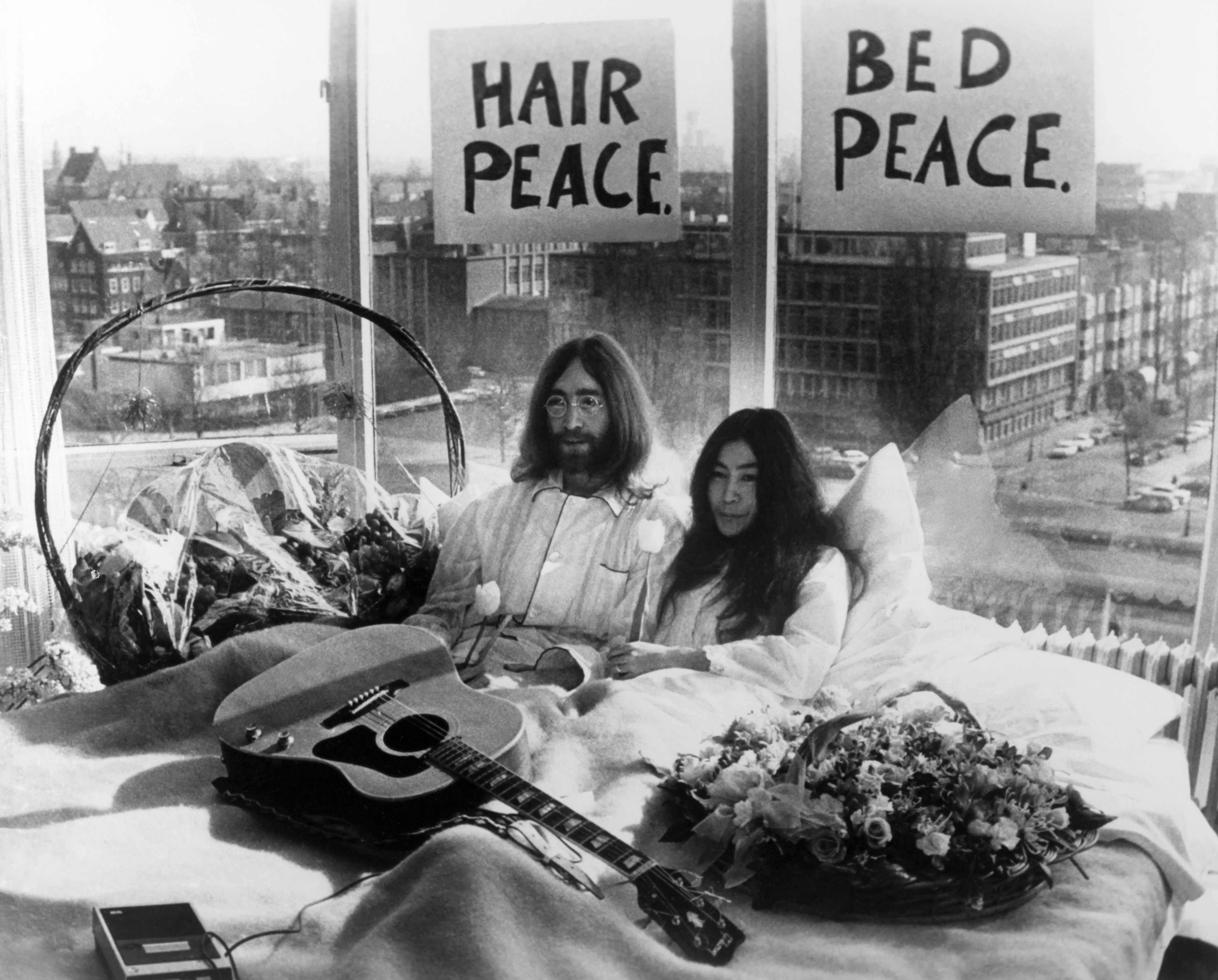 John Lennon and Yoko Ono at their Bed-In