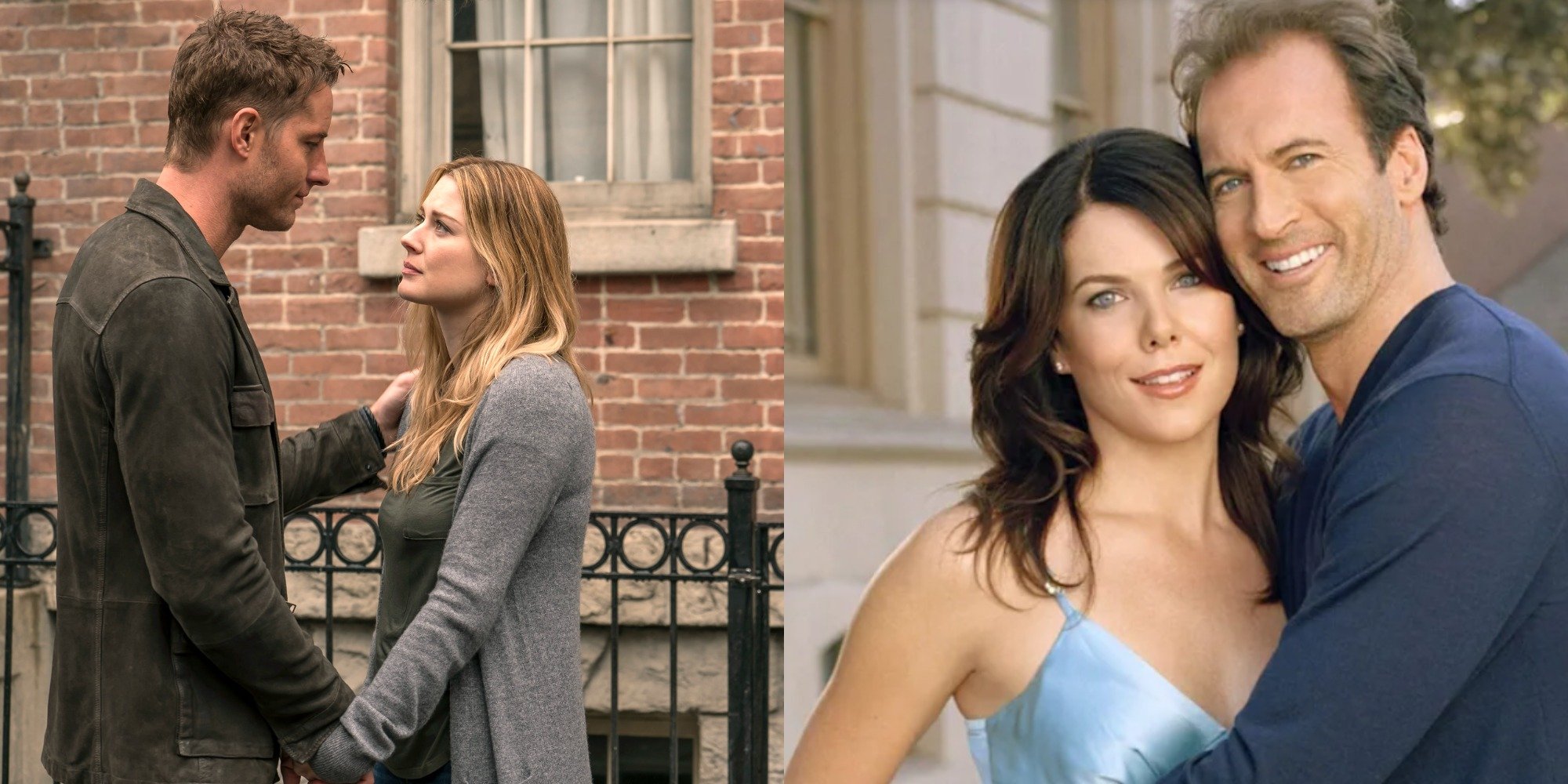 Justin Hartley, Alexandra Breckenridge, Lauren Graham and Scott Patterson in side by side photos.