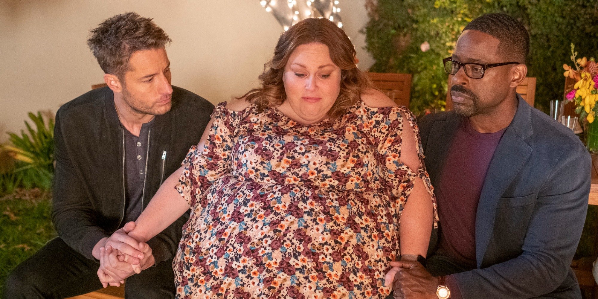 sterling k brown chrissy metz justin hartley in a scene from this is us.