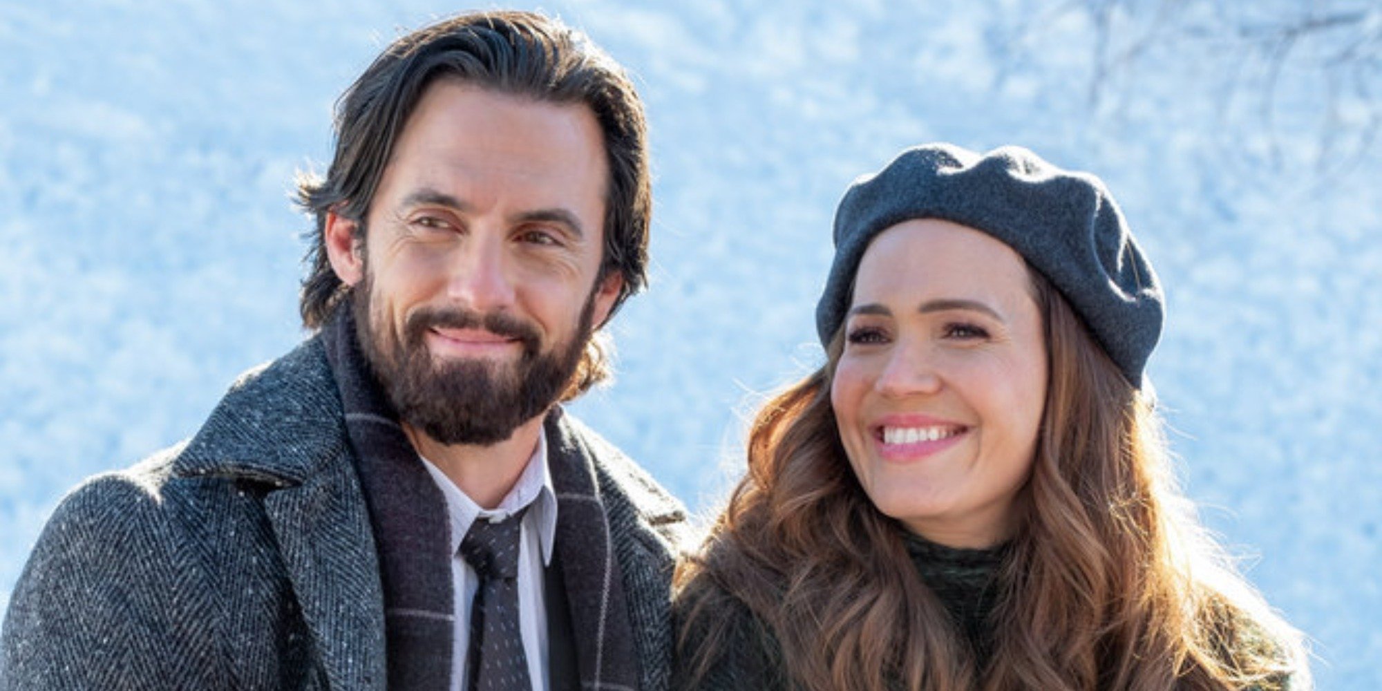 Milo Ventimiglia and Mandy Moore on the set of This Is Us.