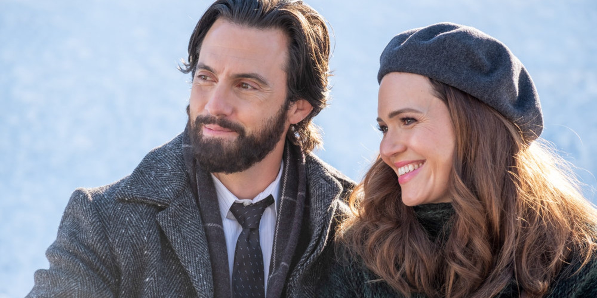 Mandy Moore and Milo Ventimiglia on the set of "This Is Us."