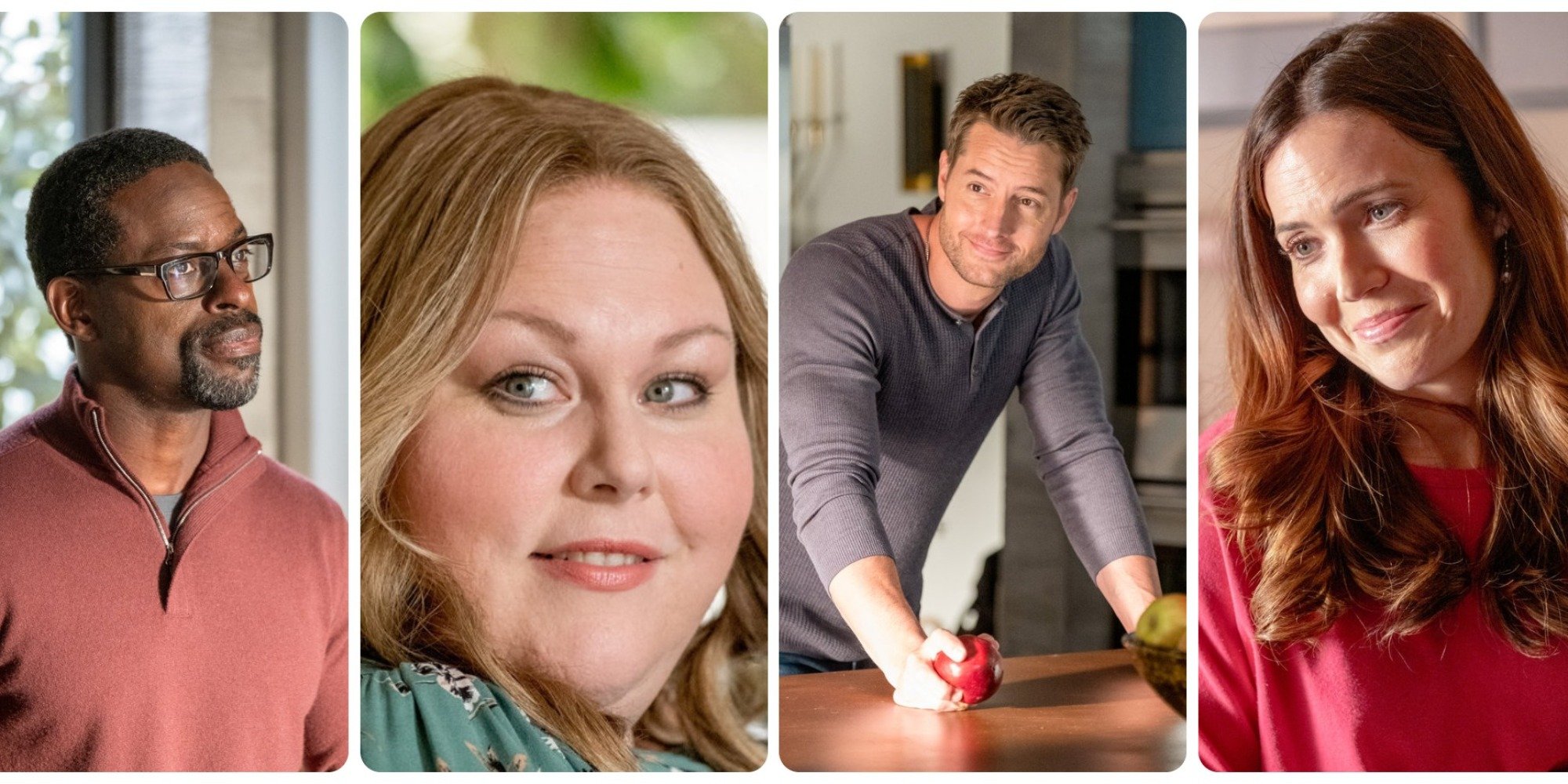 Sterling K. Brown, Chrissy Metz, Justin Hartley, and Mandy Moore in a photo collage from 'This Is Us.'